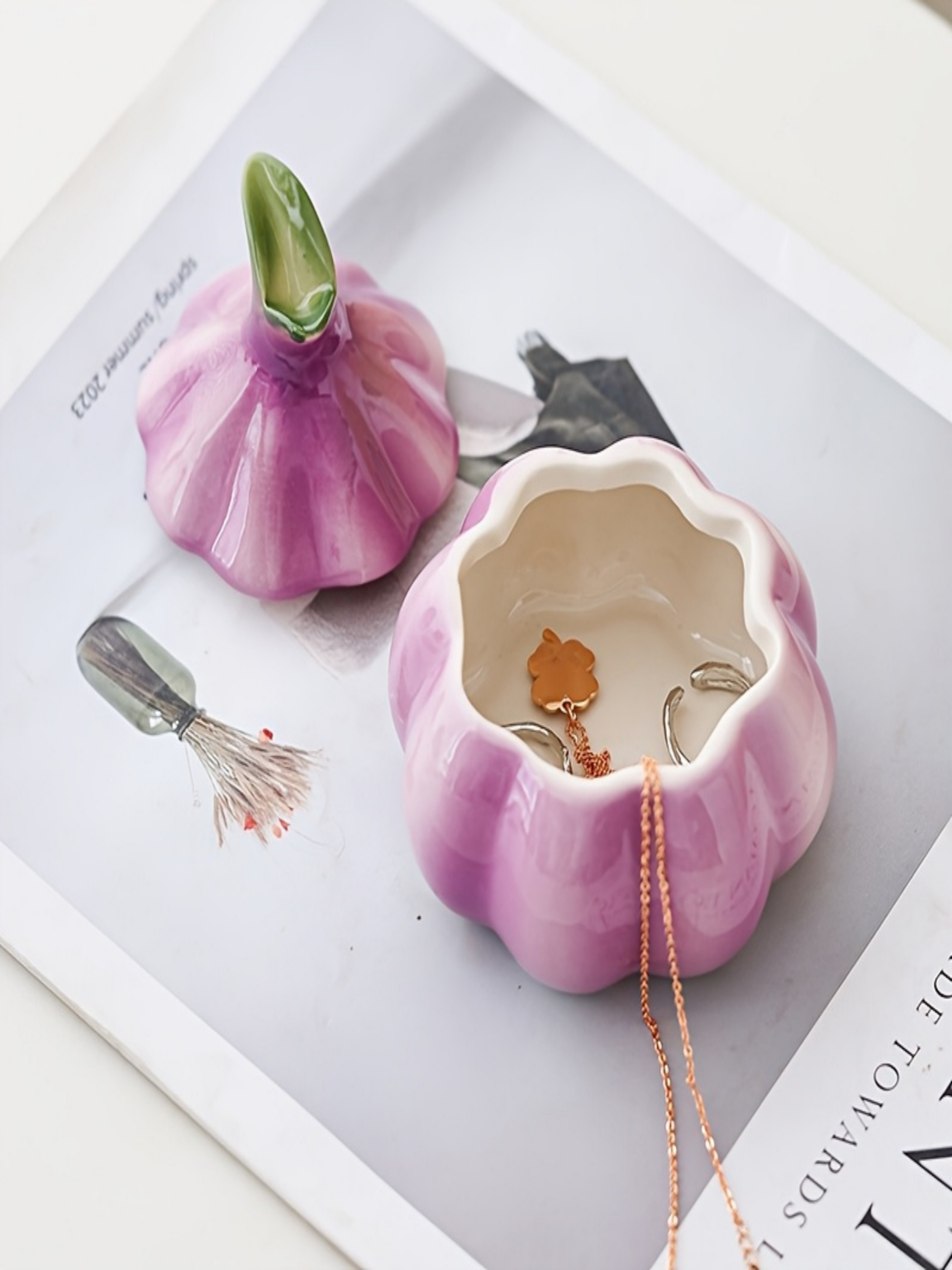 Purple Garlic-Shaped Ceramic Storage Jar