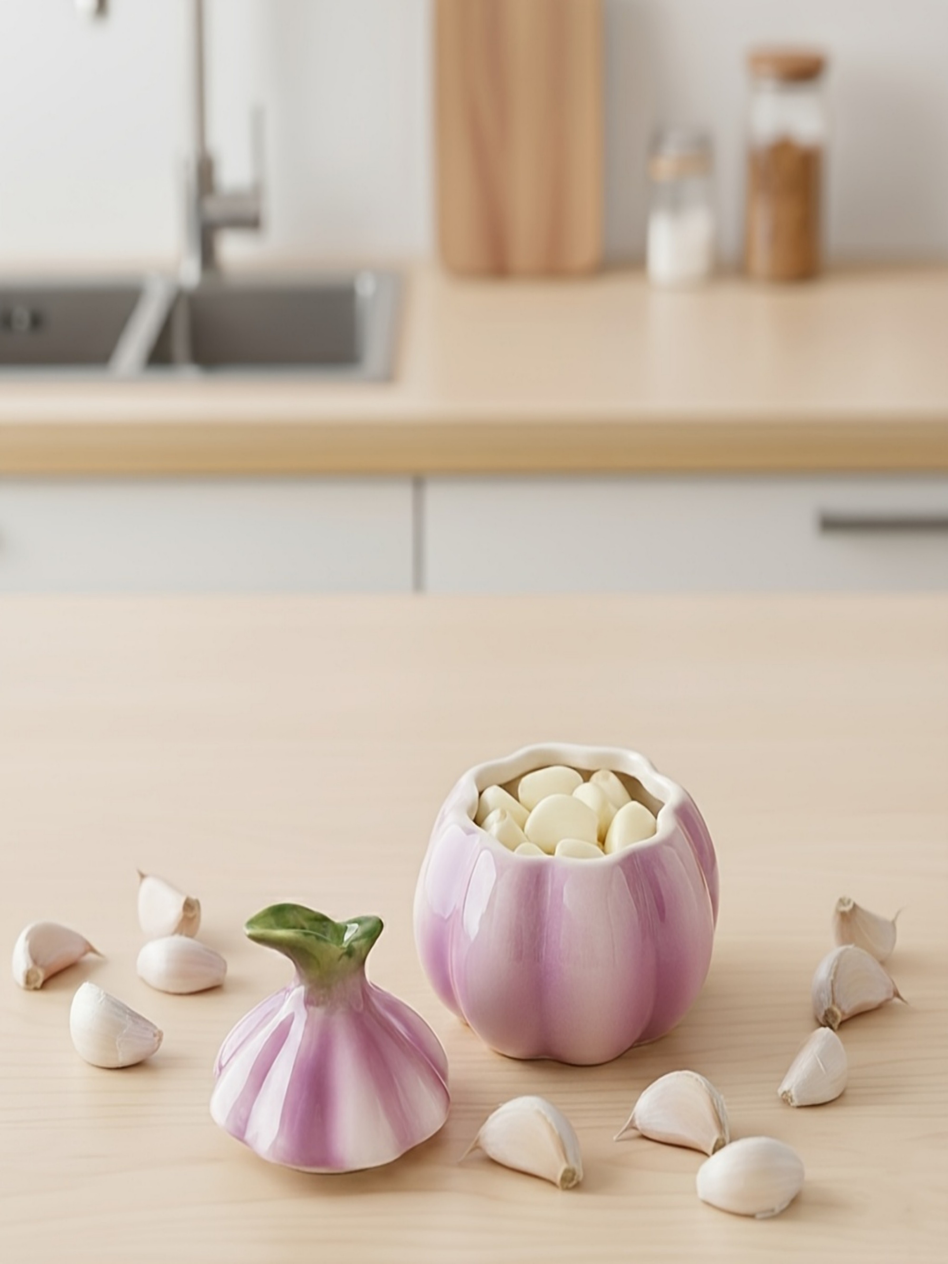 Purple Garlic-Shaped Ceramic Storage Jar