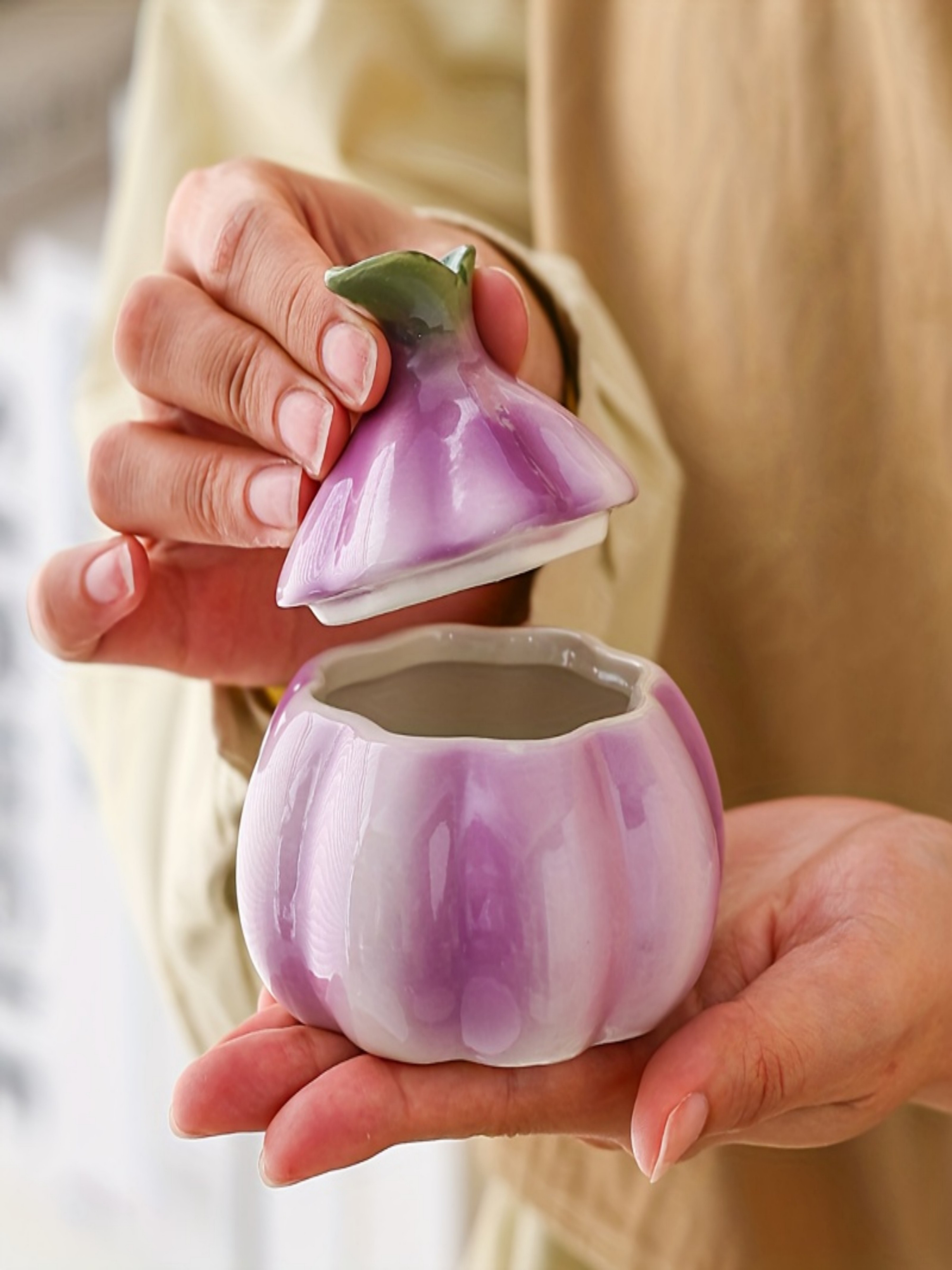 Purple Garlic-Shaped Ceramic Storage Jar