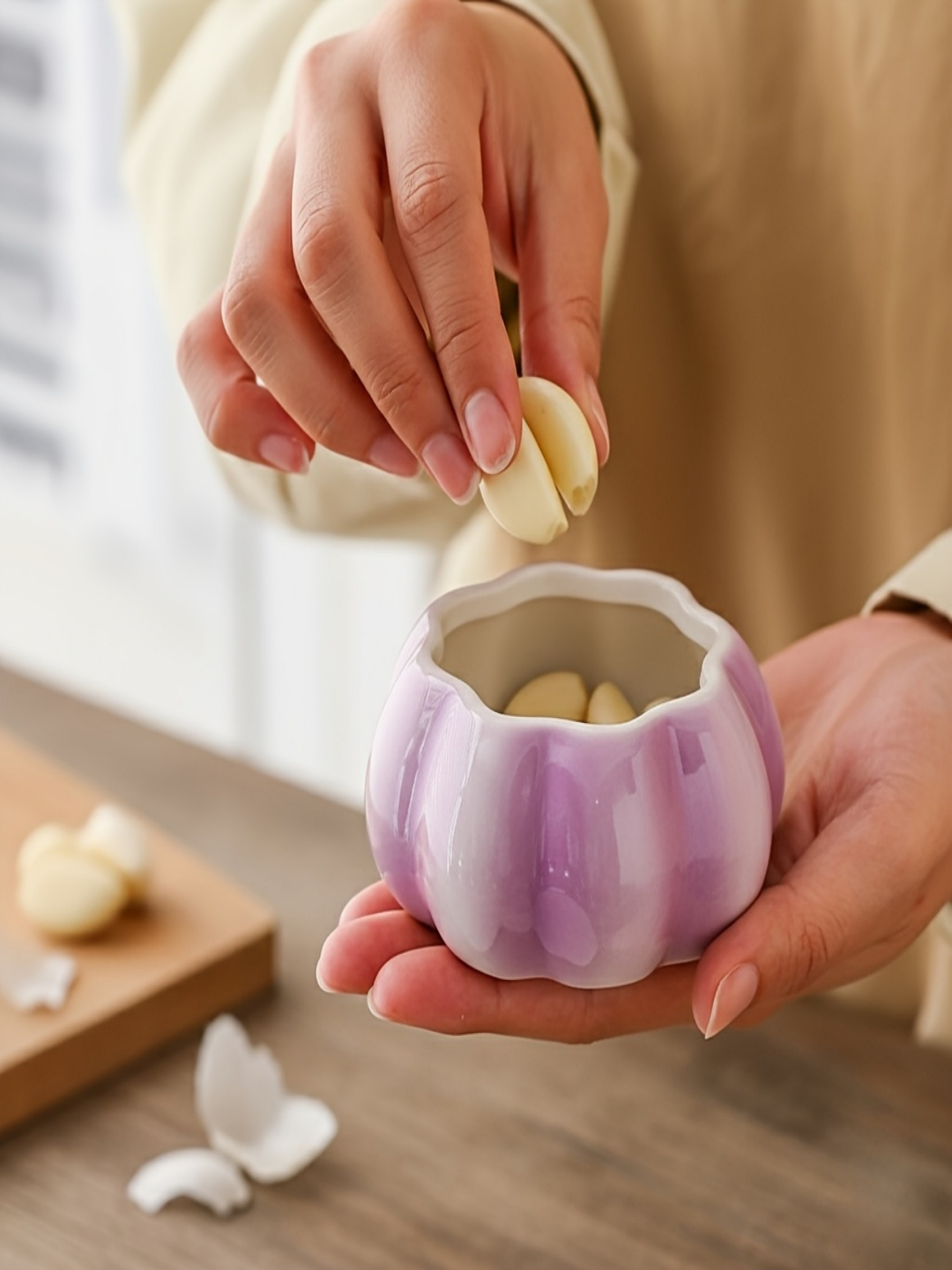 Purple Garlic-Shaped Ceramic Storage Jar