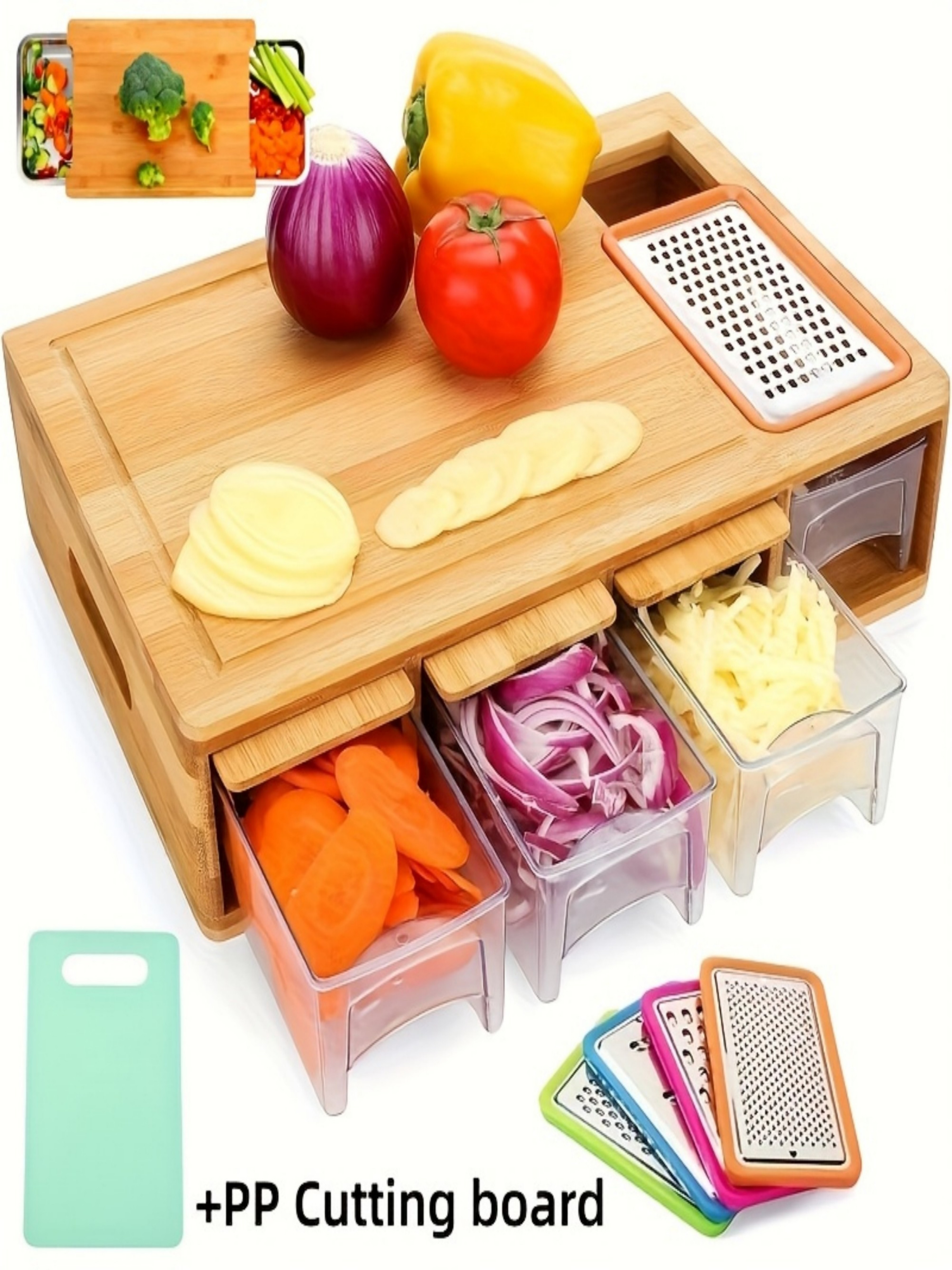 Wooden Kitchen Cutting Board With Four Drawers