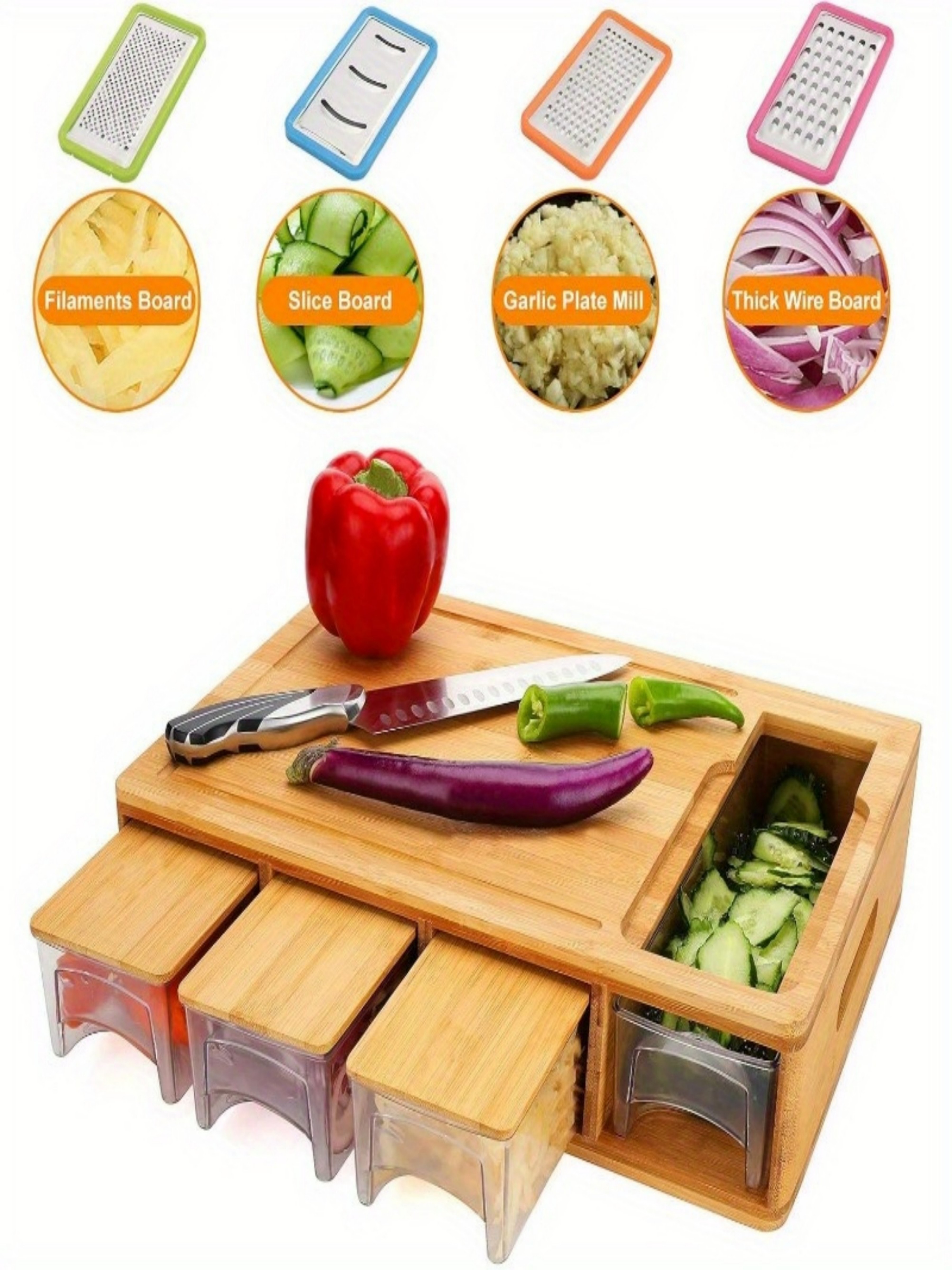 Wooden Kitchen Cutting Board With Four Drawers