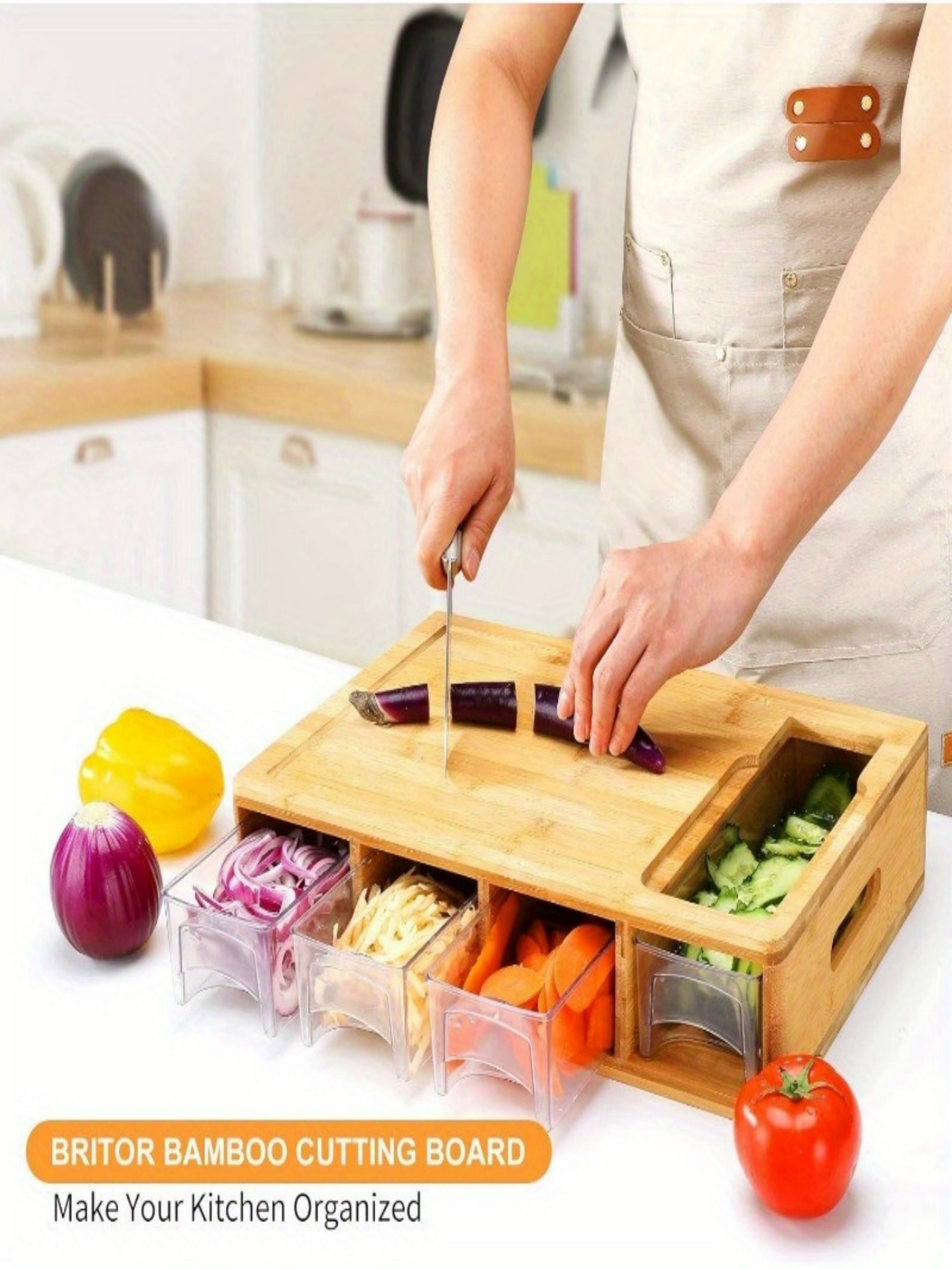 Wooden Kitchen Cutting Board With Four Drawers