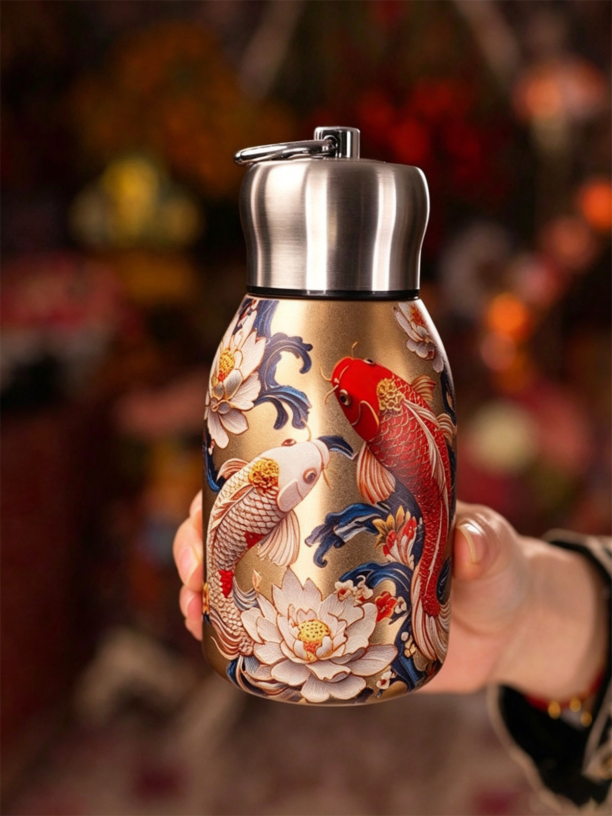 Koi Fish Stainless Steel Thermal Bottle - 300Ml Golden Flask