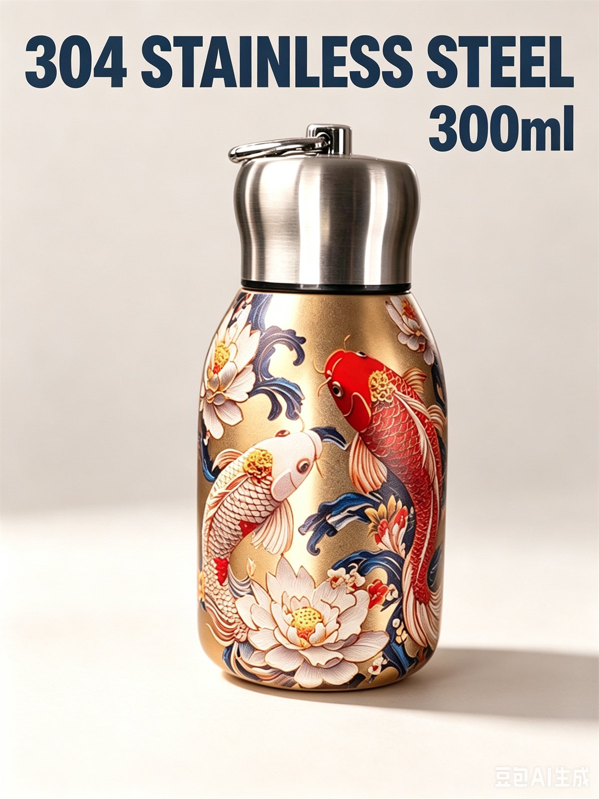 Koi Fish Stainless Steel Thermal Bottle - 300Ml Golden Flask