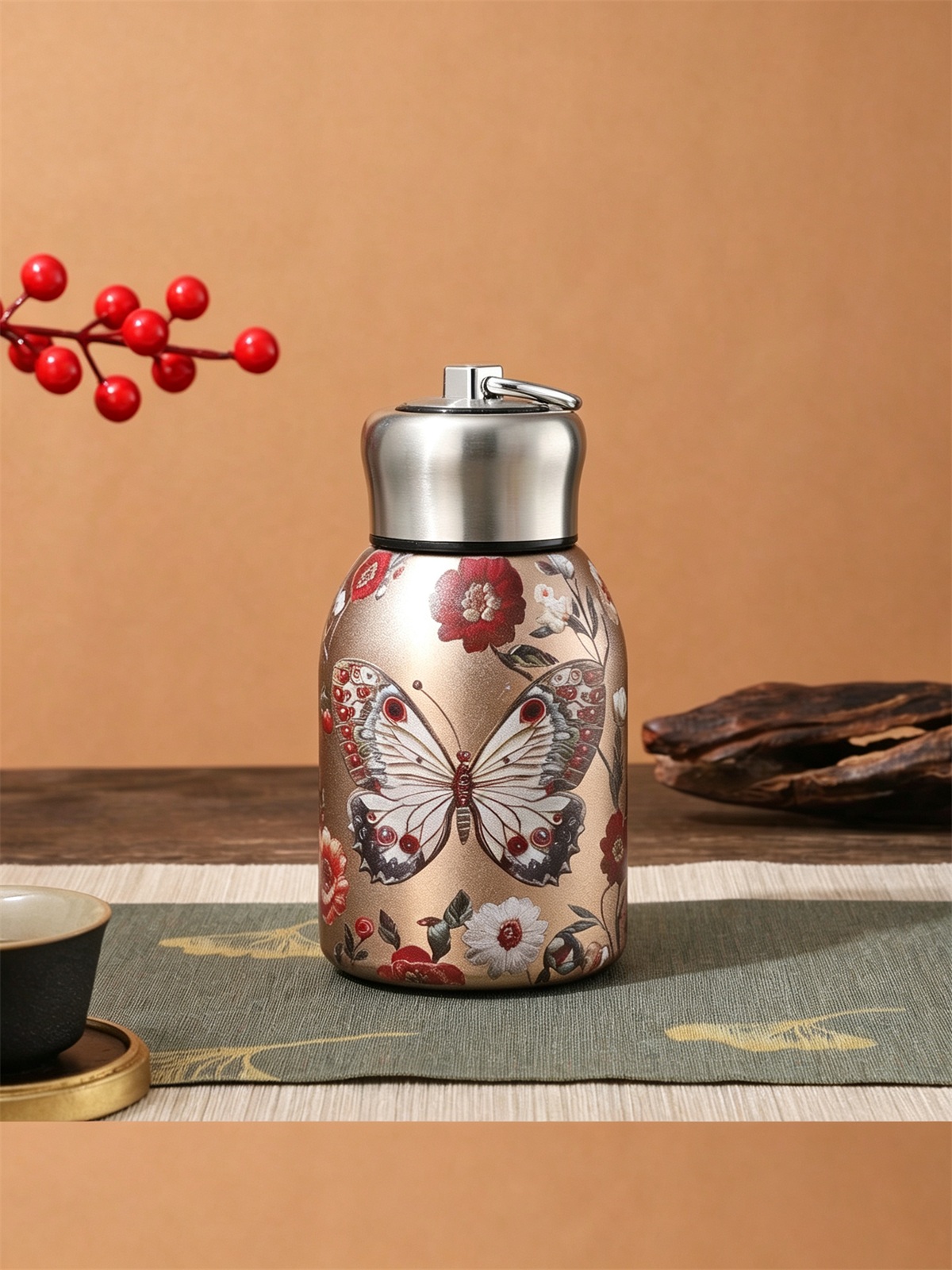 Floral Butterfly Stainless Steel Thermal Bottle - 300ml