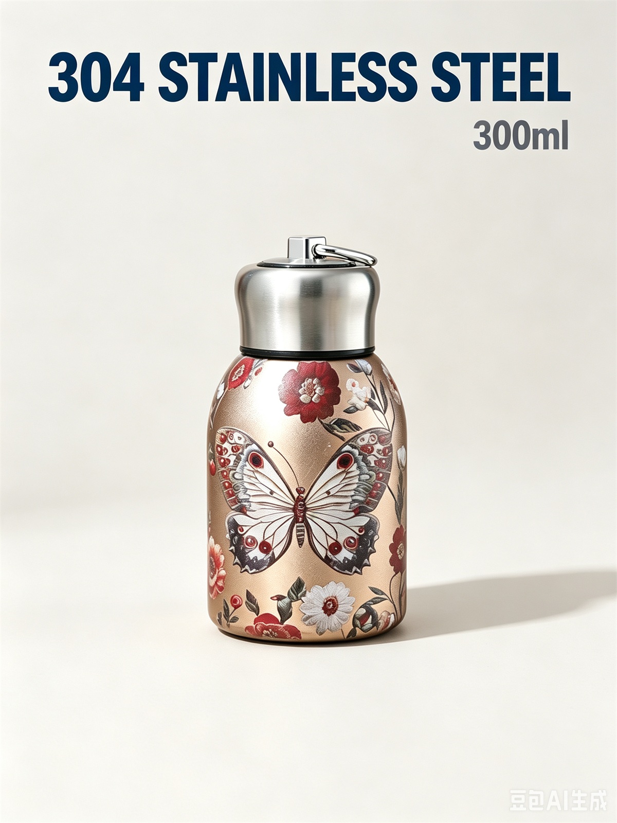 Floral Butterfly Stainless Steel Thermal Bottle - 300ml