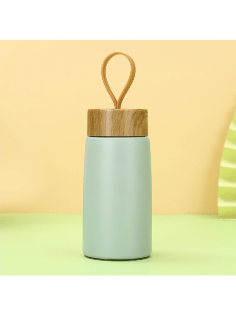Stainless Steel Water Bottle with Wood-Grain Handle - White