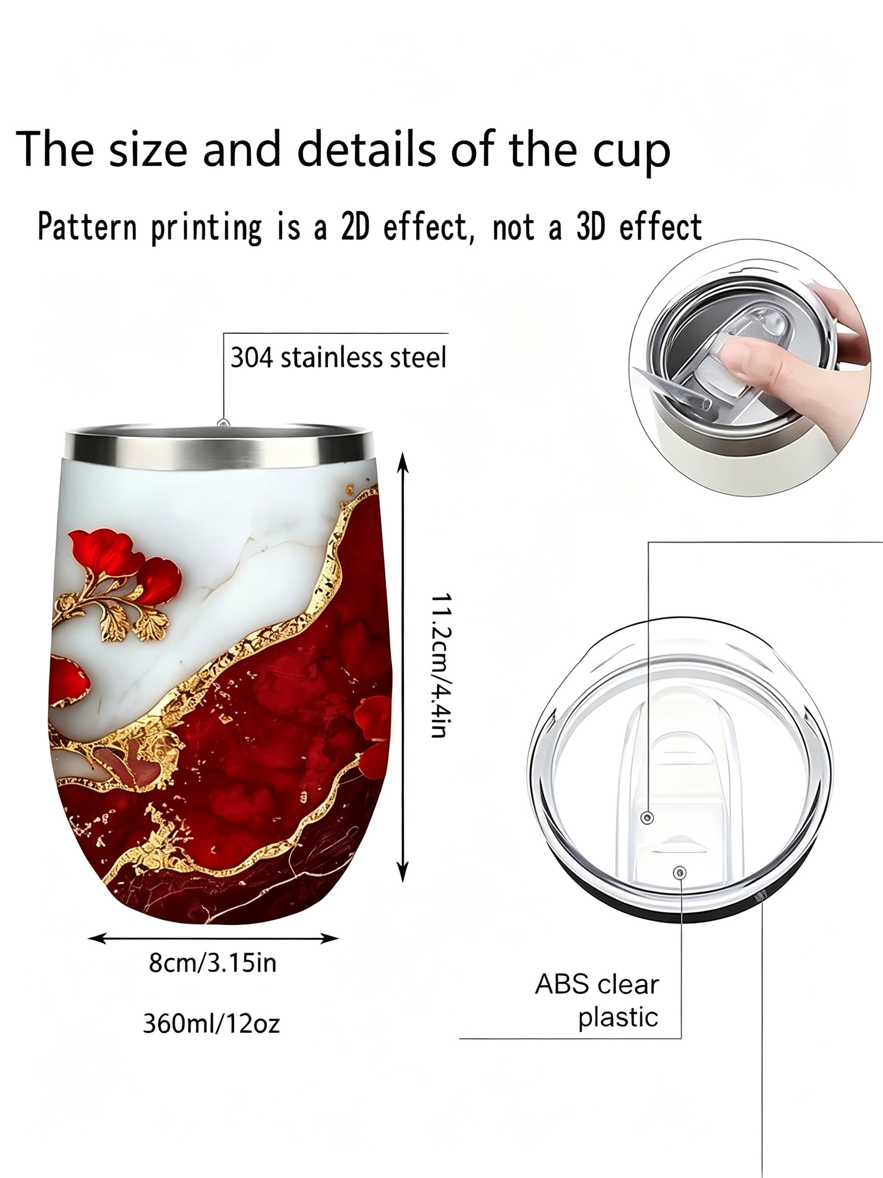 Marble and Gold Floral Insulated Tumbler - 12oz Stainless Steel