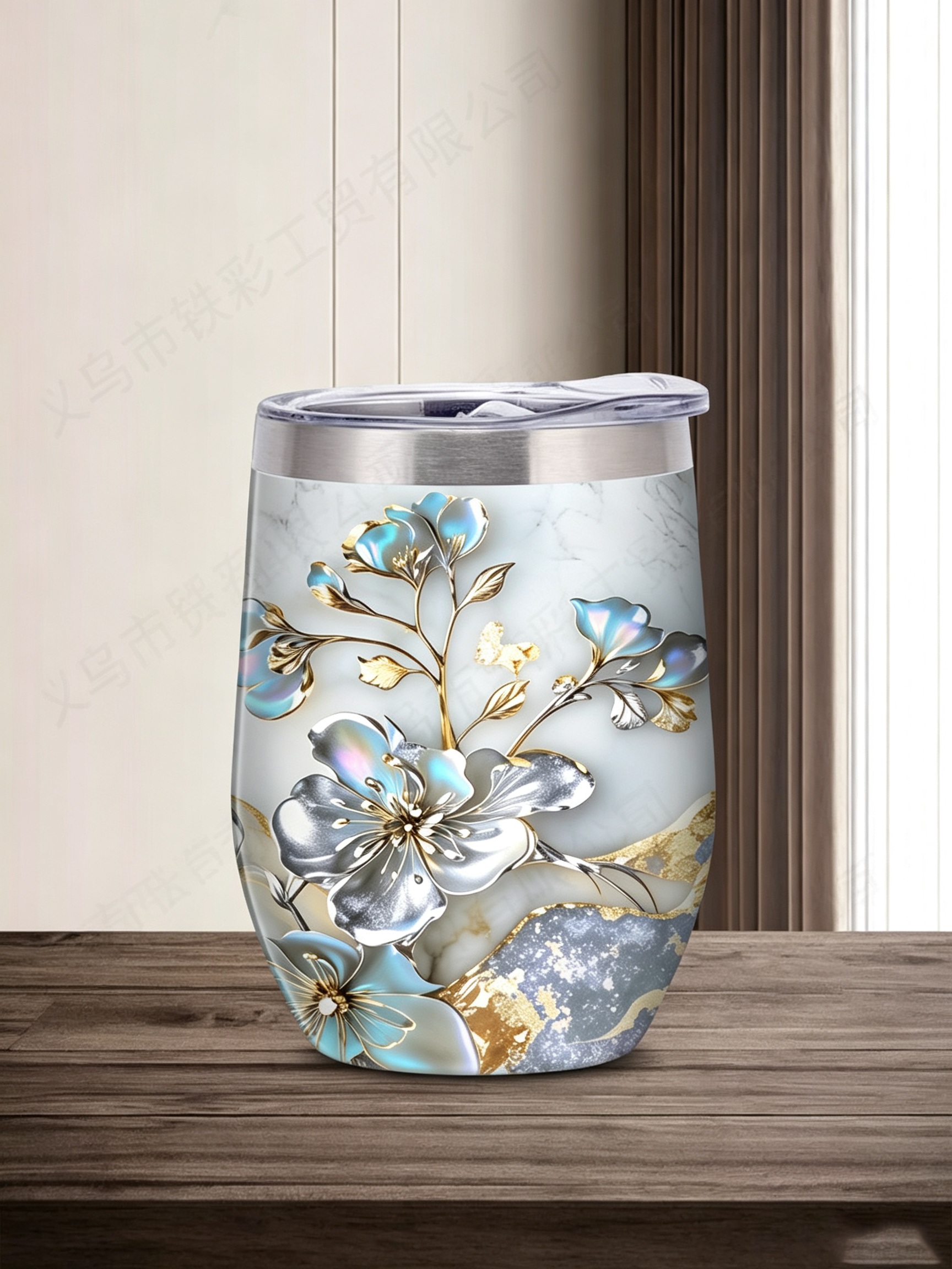 Floral Silver Stainless Steel Tumbler