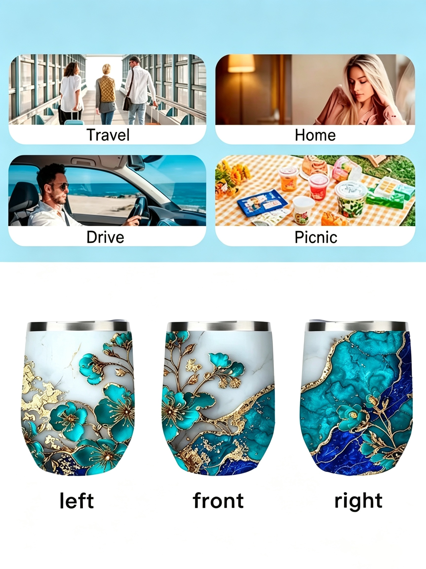 Floral Silver Stainless Steel Tumbler