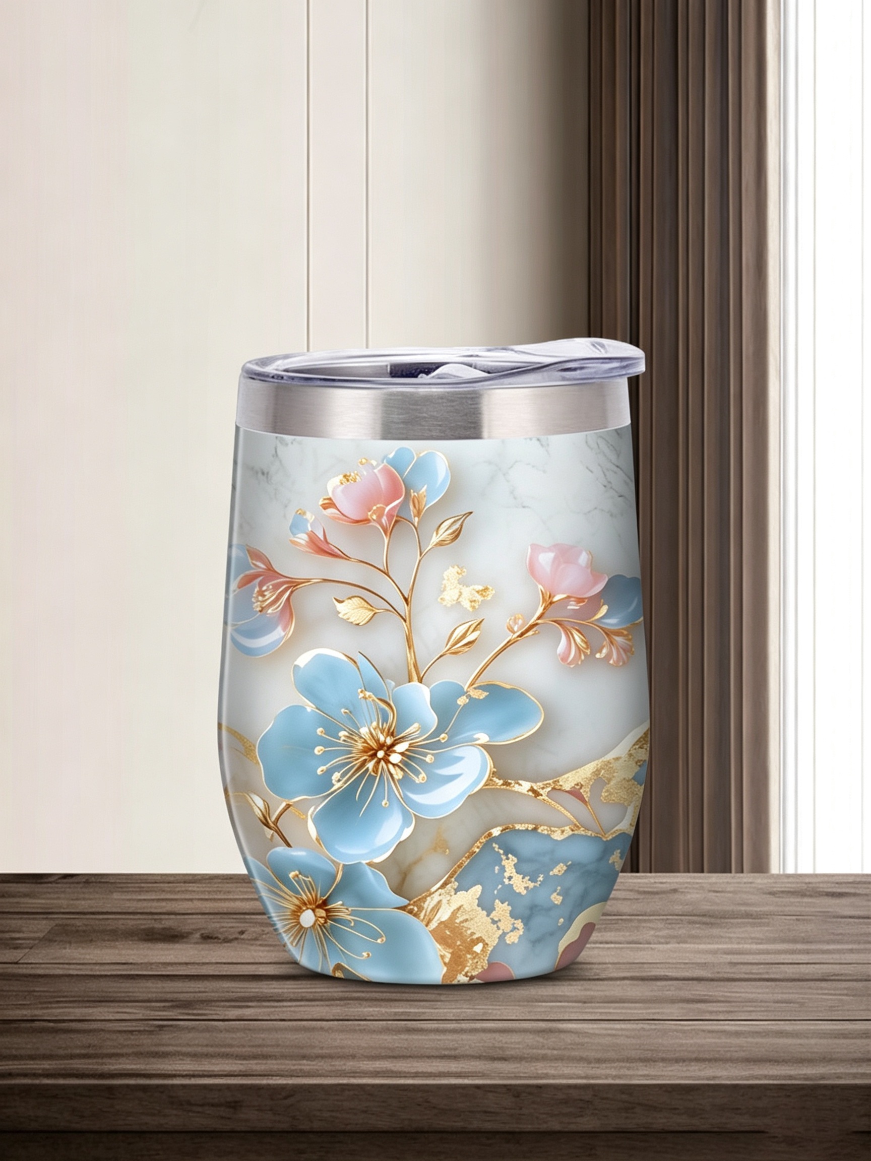 Floral Marble Stainless Steel Insulated Tumbler - 12Oz