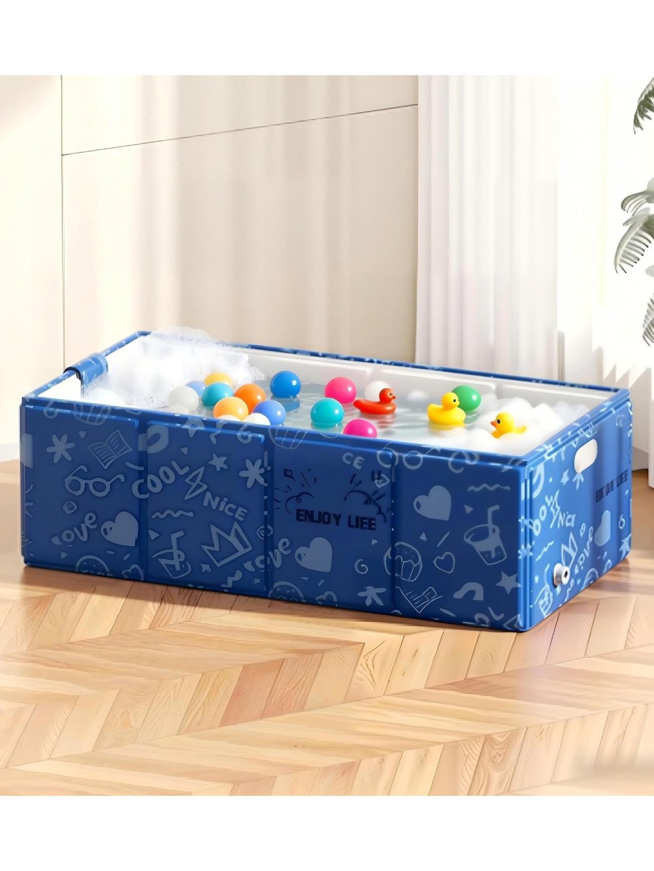 Foldable Blue PVC Baby Bathtub with Pattern