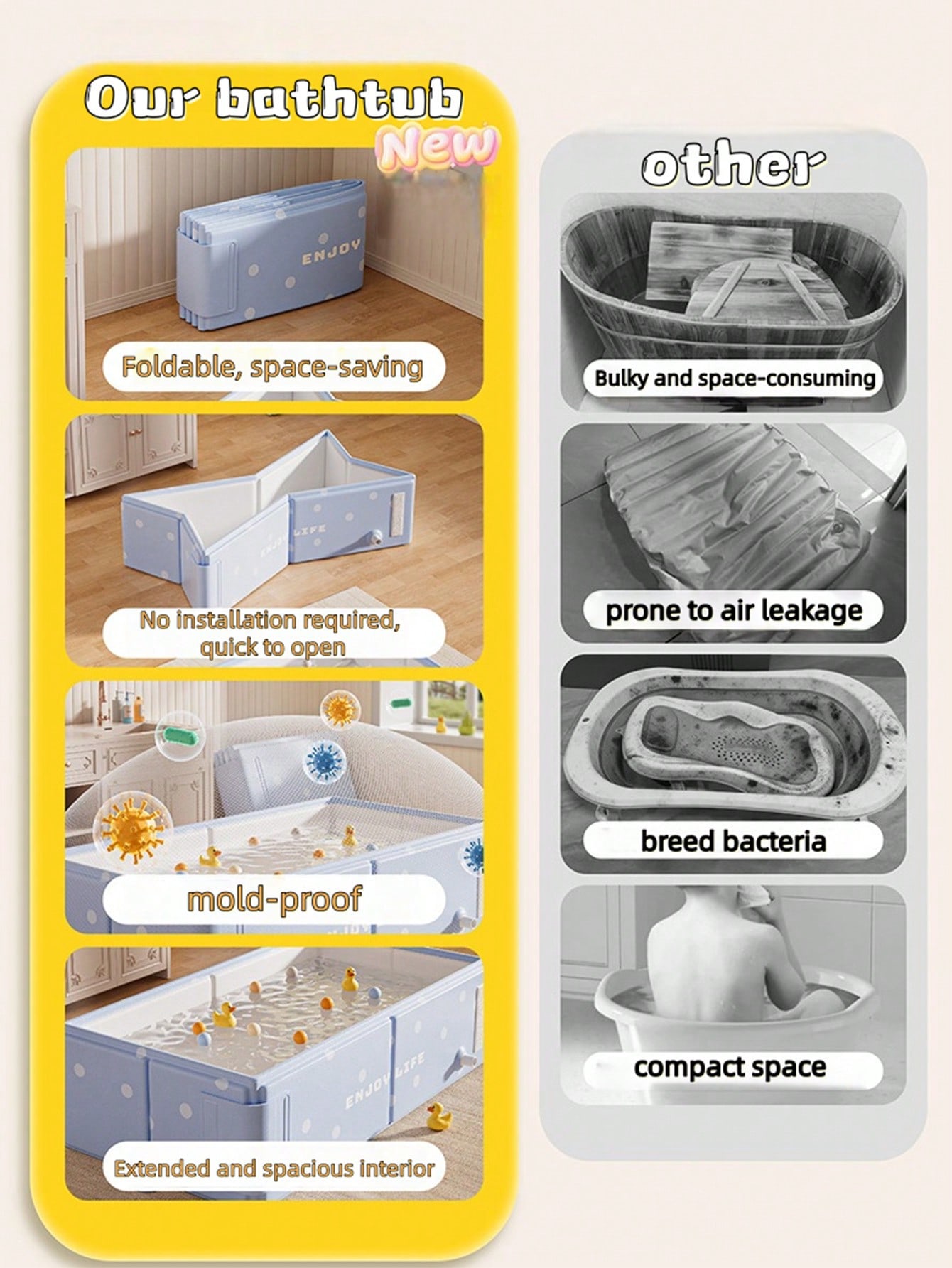 FoldablePink PVC Baby Bathtub with Pattern