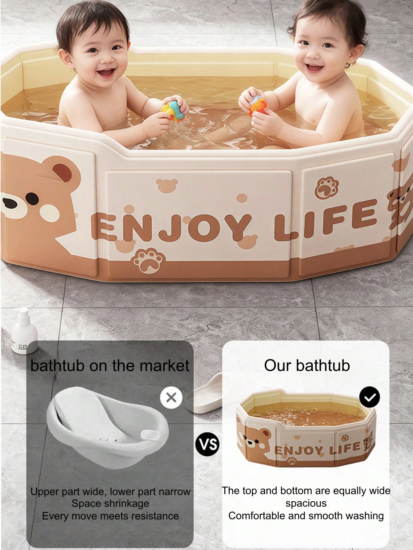 Foldable Baby Bathtub with Pattern - PVC, Green