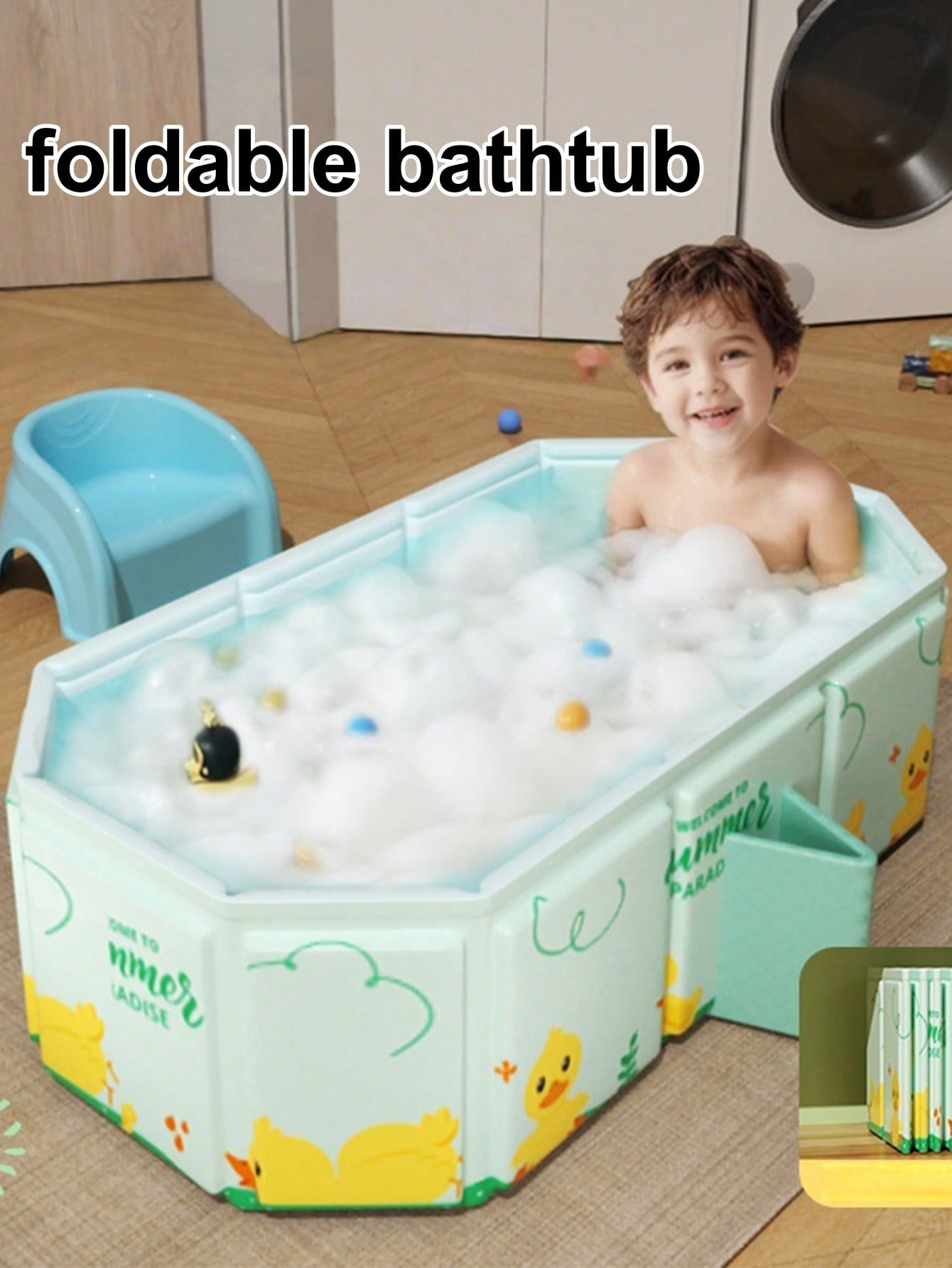 Portable PVC Folding Baby Bathtub with Cute Duck Pattern