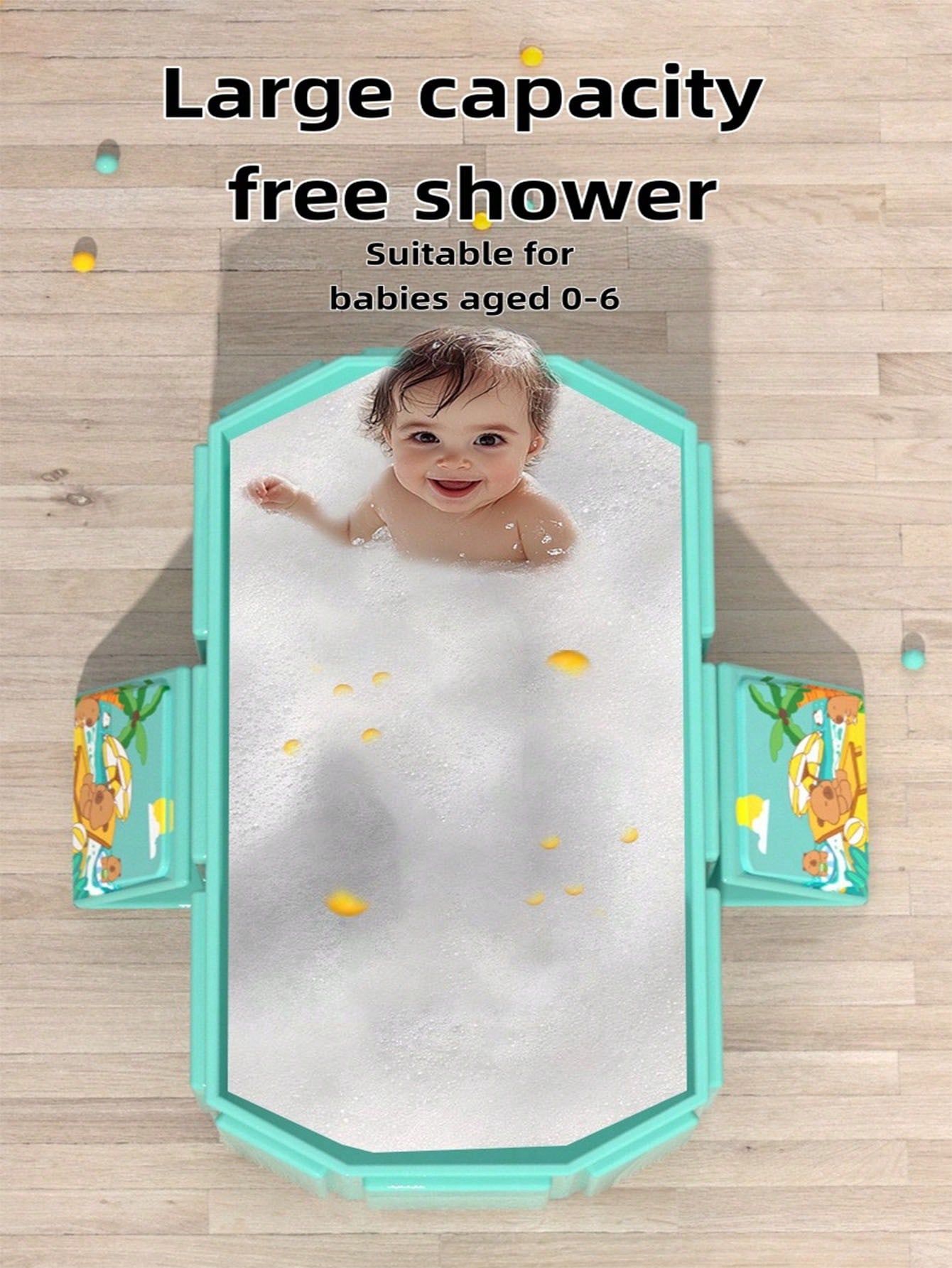 Green Foldable Baby Bathtub with Cartoon Pattern - PVC