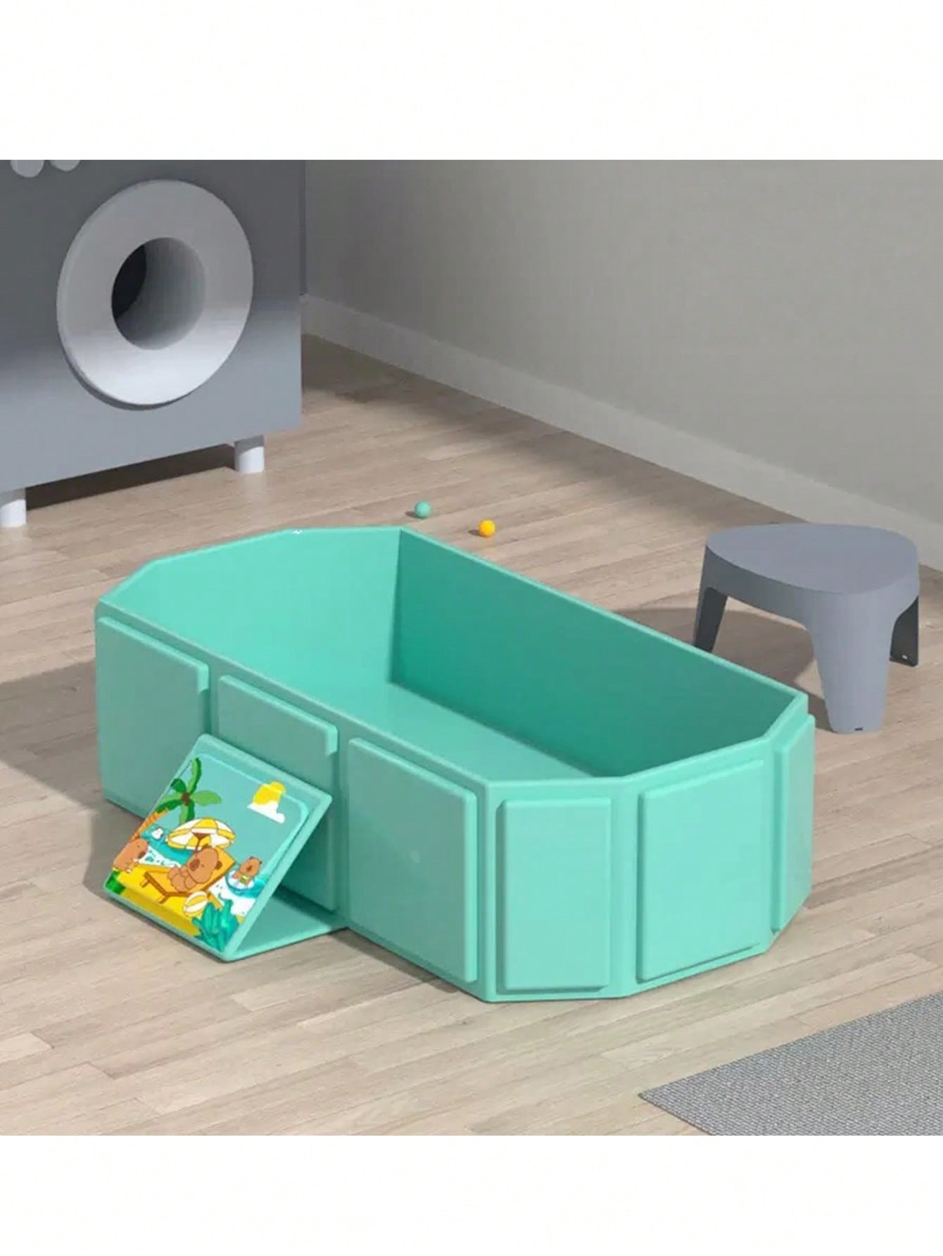 Green Foldable Baby Bathtub with Cartoon Pattern - PVC
