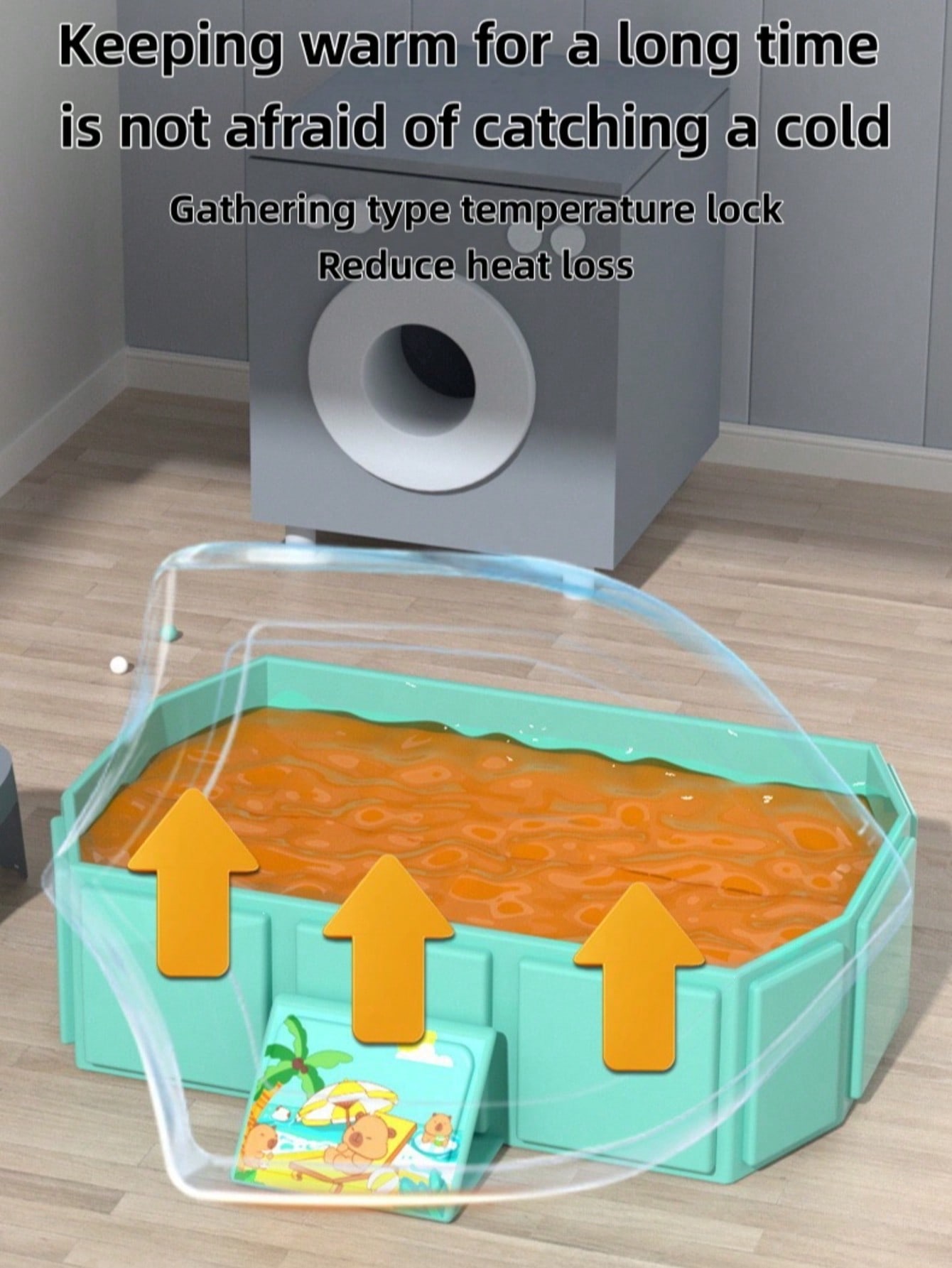 Green Foldable Baby Bathtub with Cartoon Pattern - PVC