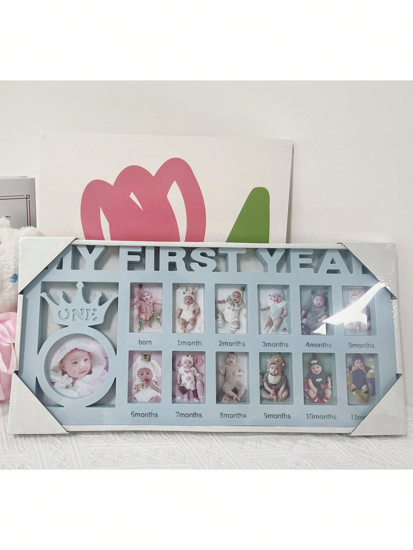 My First Year Baby Growth Photo Frame - Blue