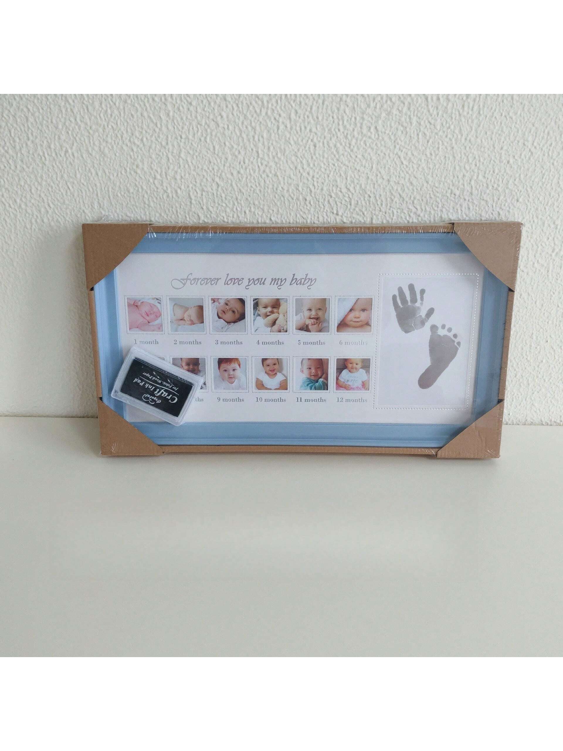 Blue Babys First Year Photo Frame with Handprint Kit