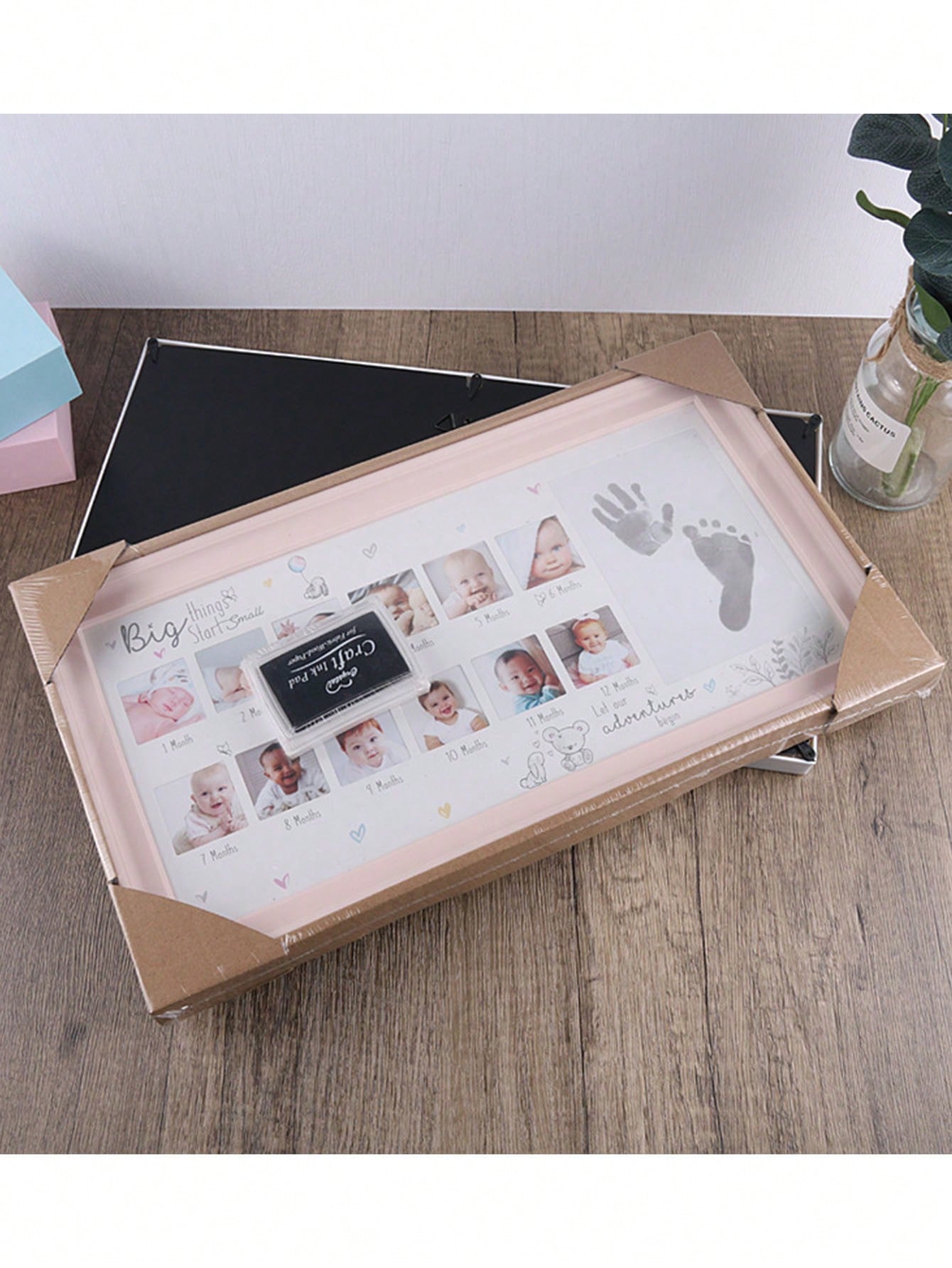 Blue Babys First Year Photo Frame with Handprint Kit