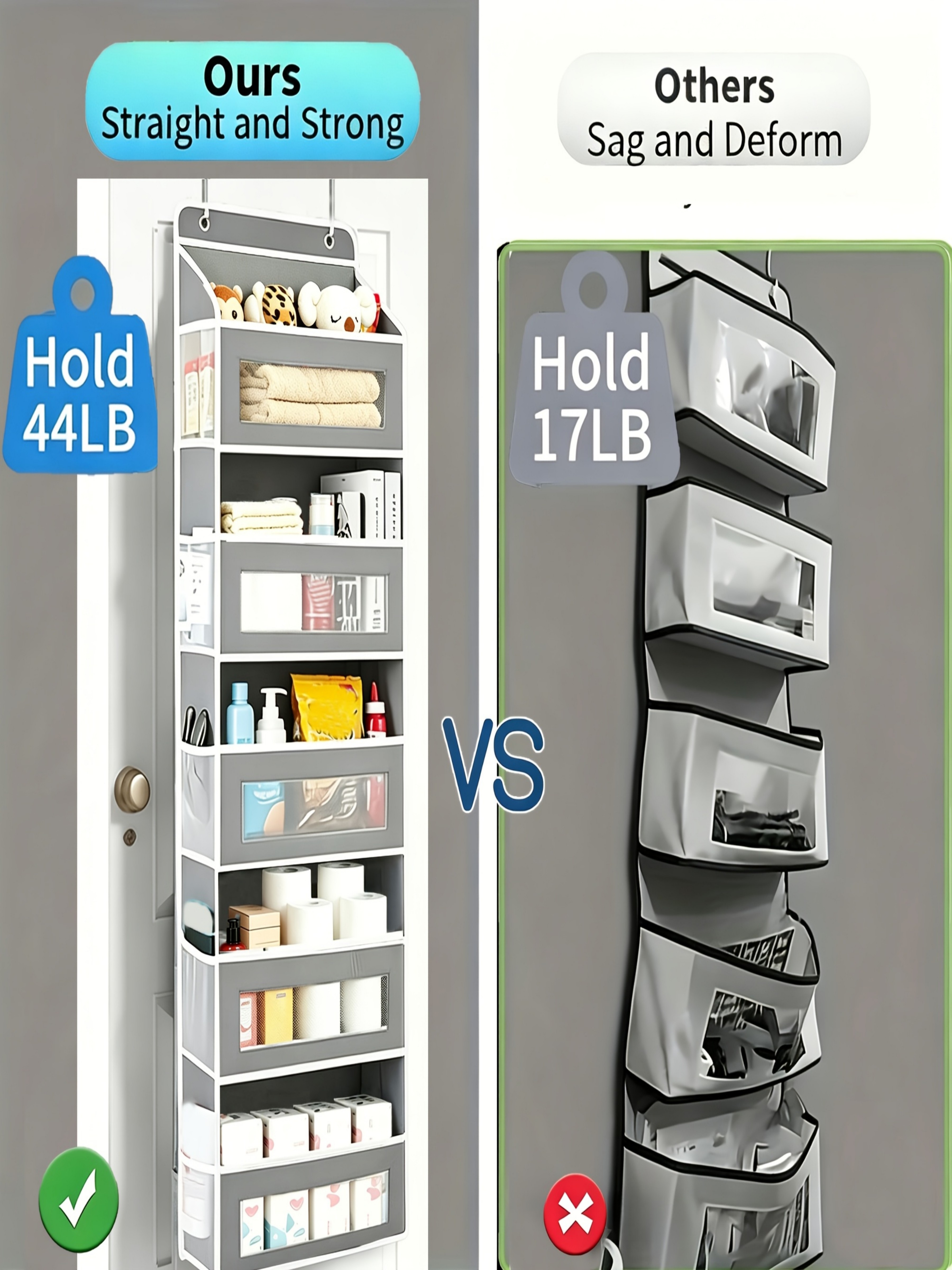 Grey 5-Tier Hanging Storage Rack, 146x40x17cm