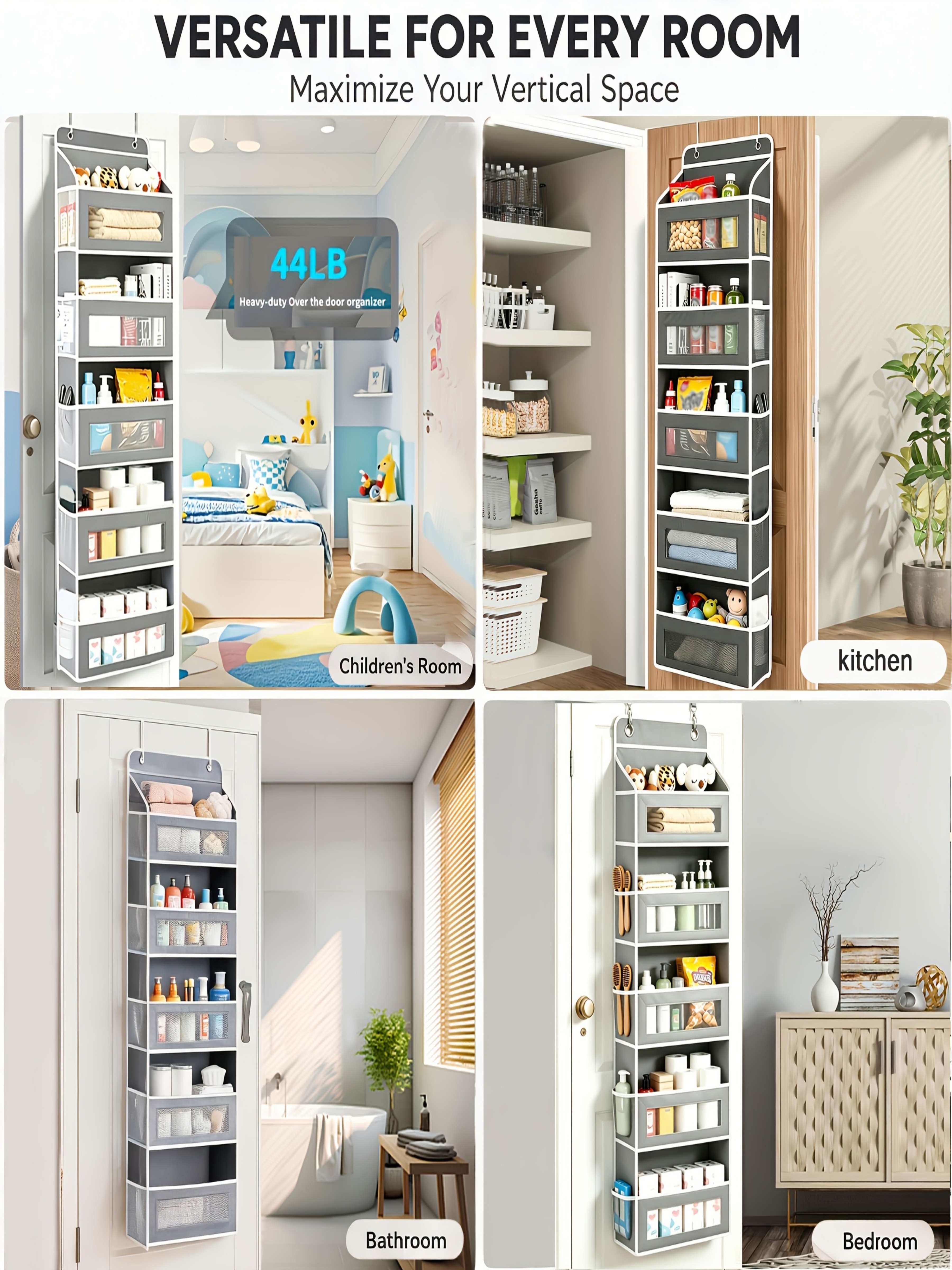 Grey 5-Tier Hanging Storage Rack, 146x40x17cm