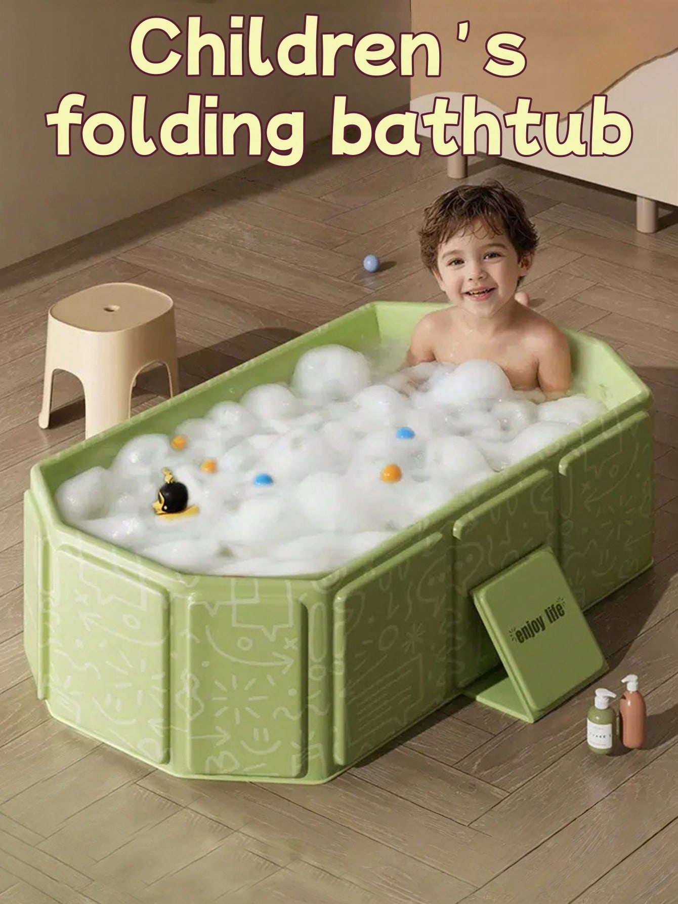Green PVC Patterned Folding Baby Bathtub