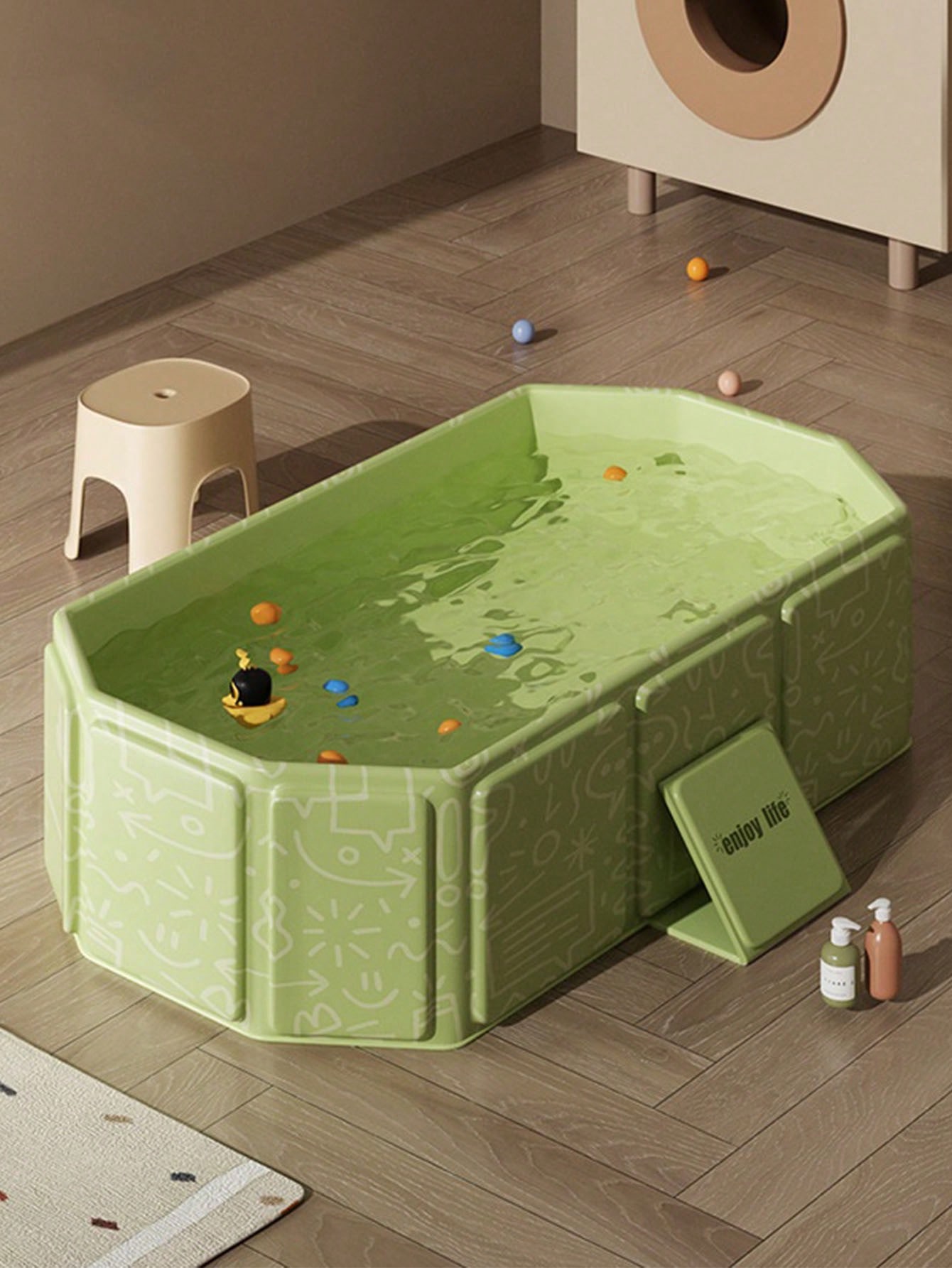 Green PVC Patterned Folding Baby Bathtub