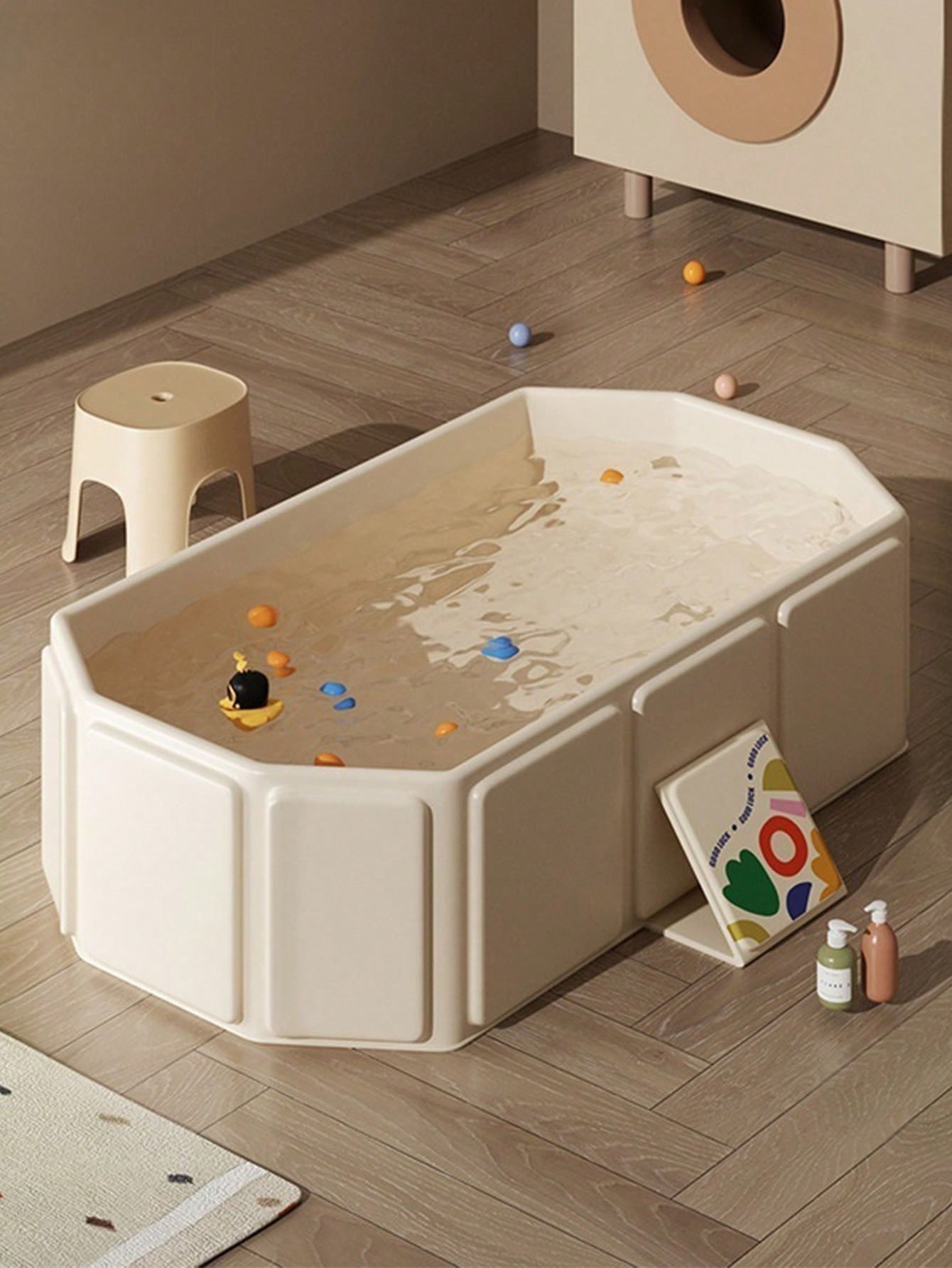 Beige PVC Folding Baby Bathtub