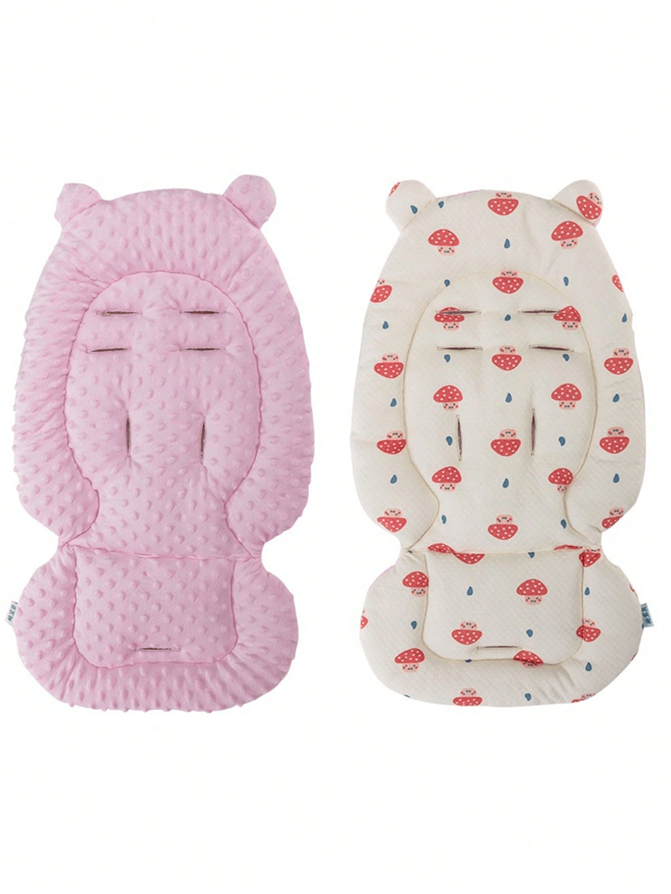 1-Piece Pink Reversible Stroller Cushion with Bear Ears