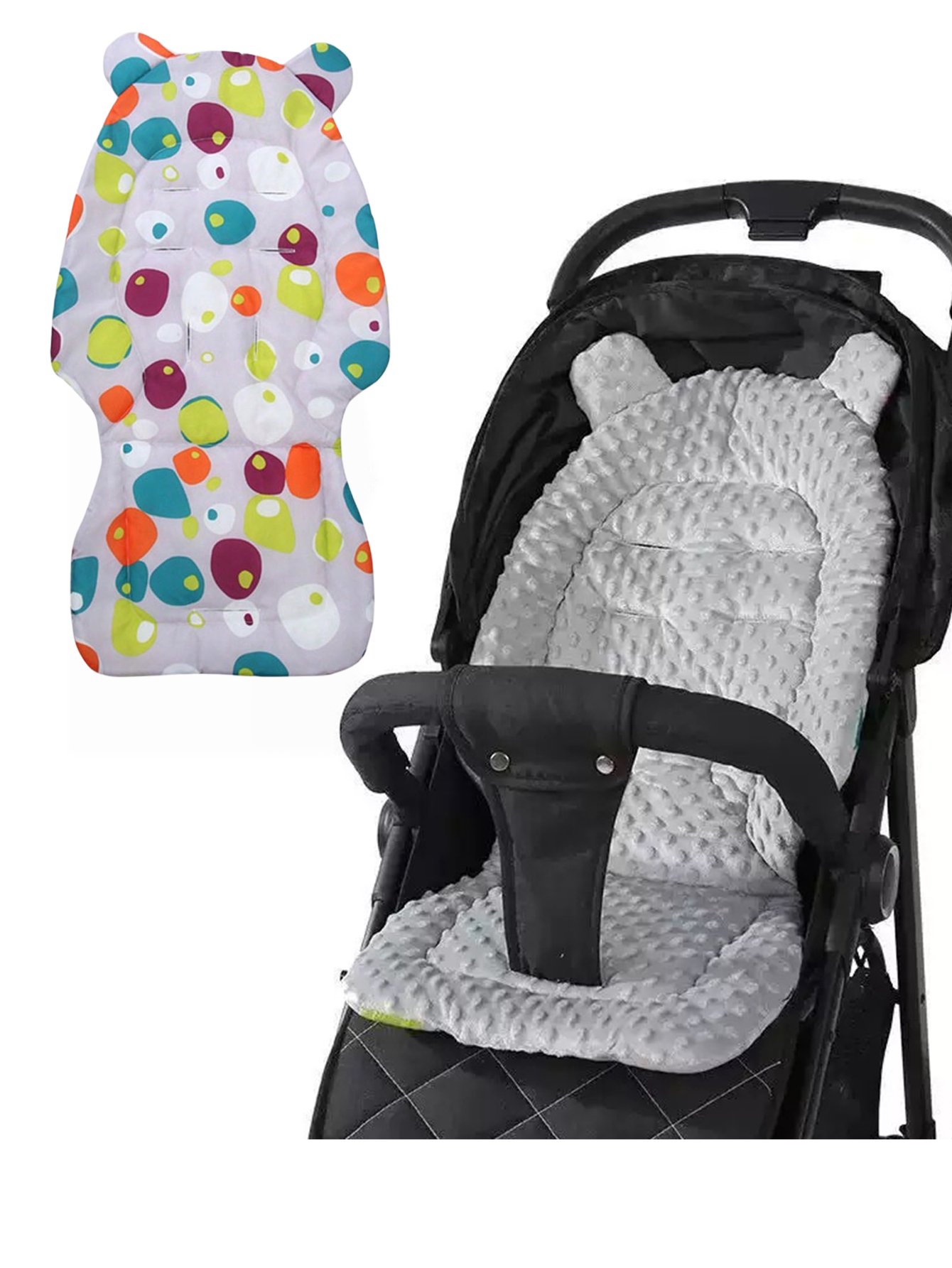 Grey Reversible Baby Stroller and Dining Chair Cushion
