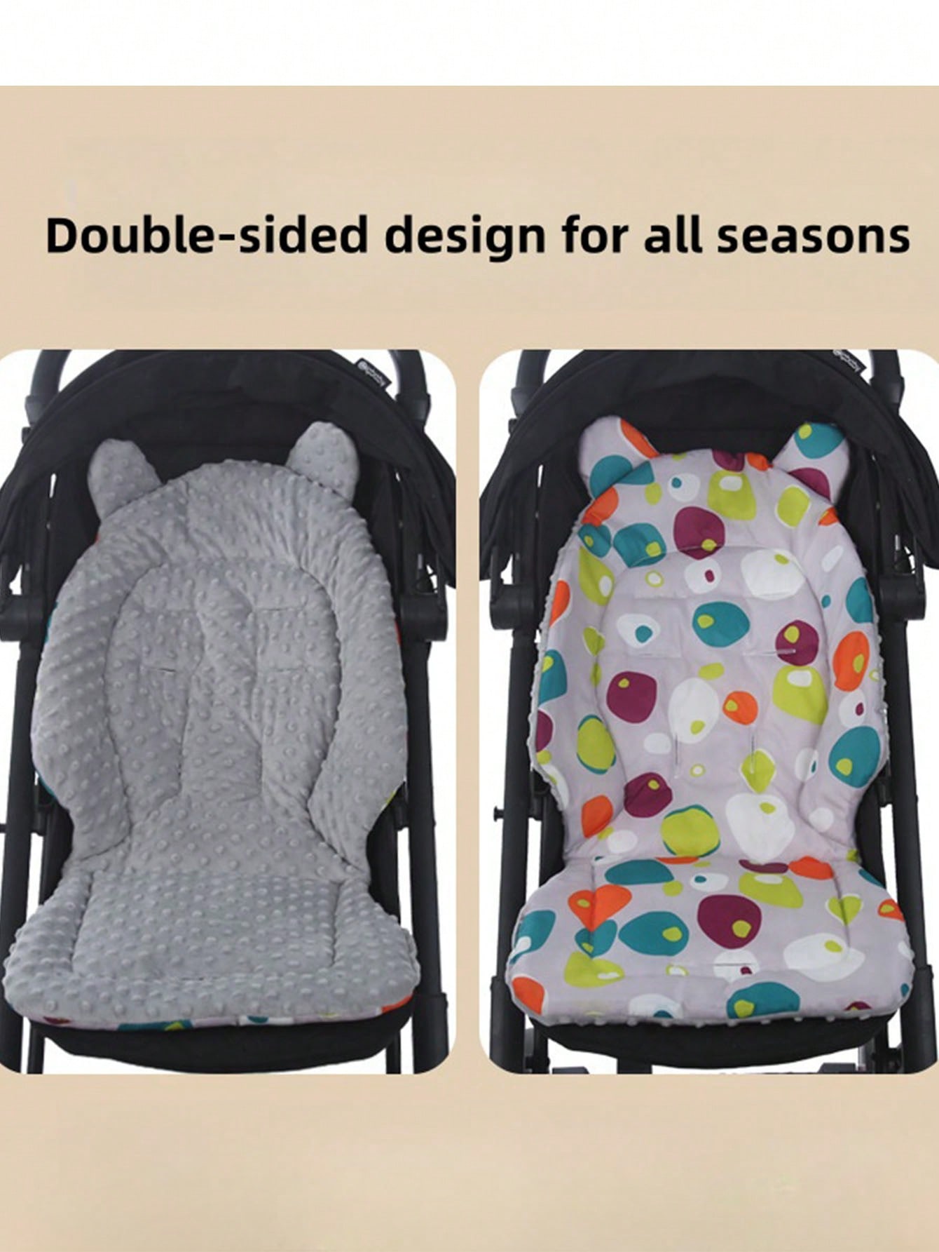 Grey Reversible Baby Stroller and Dining Chair Cushion
