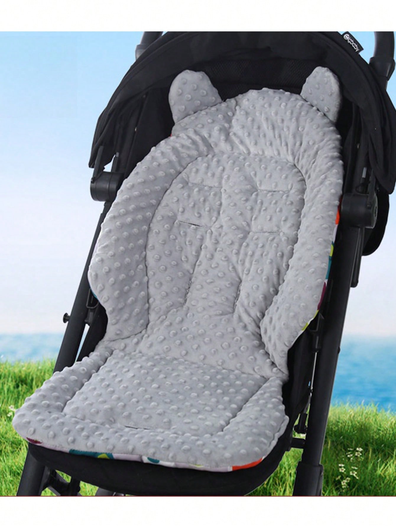 Grey Reversible Baby Stroller and Dining Chair Cushion