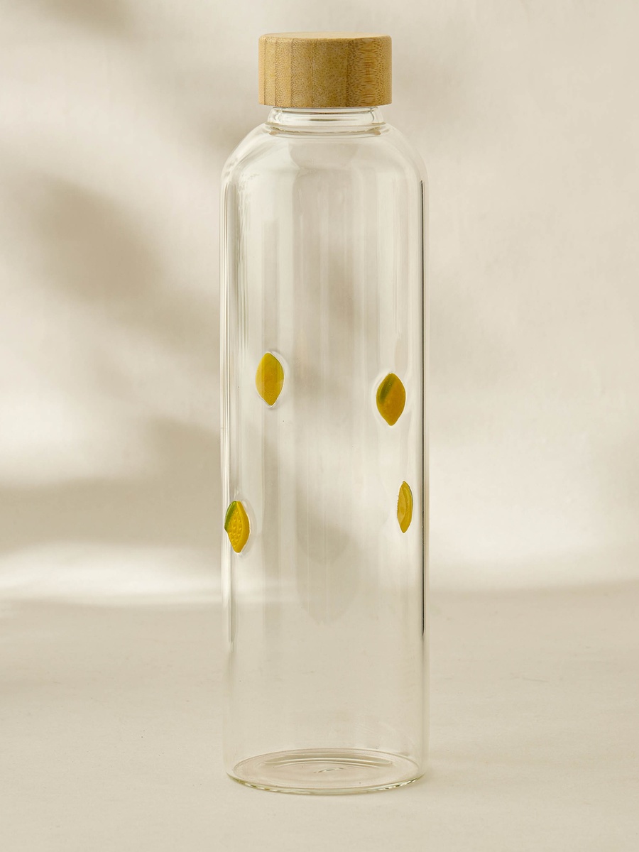 Lemon Accent Glass Bottle with Screw Lid