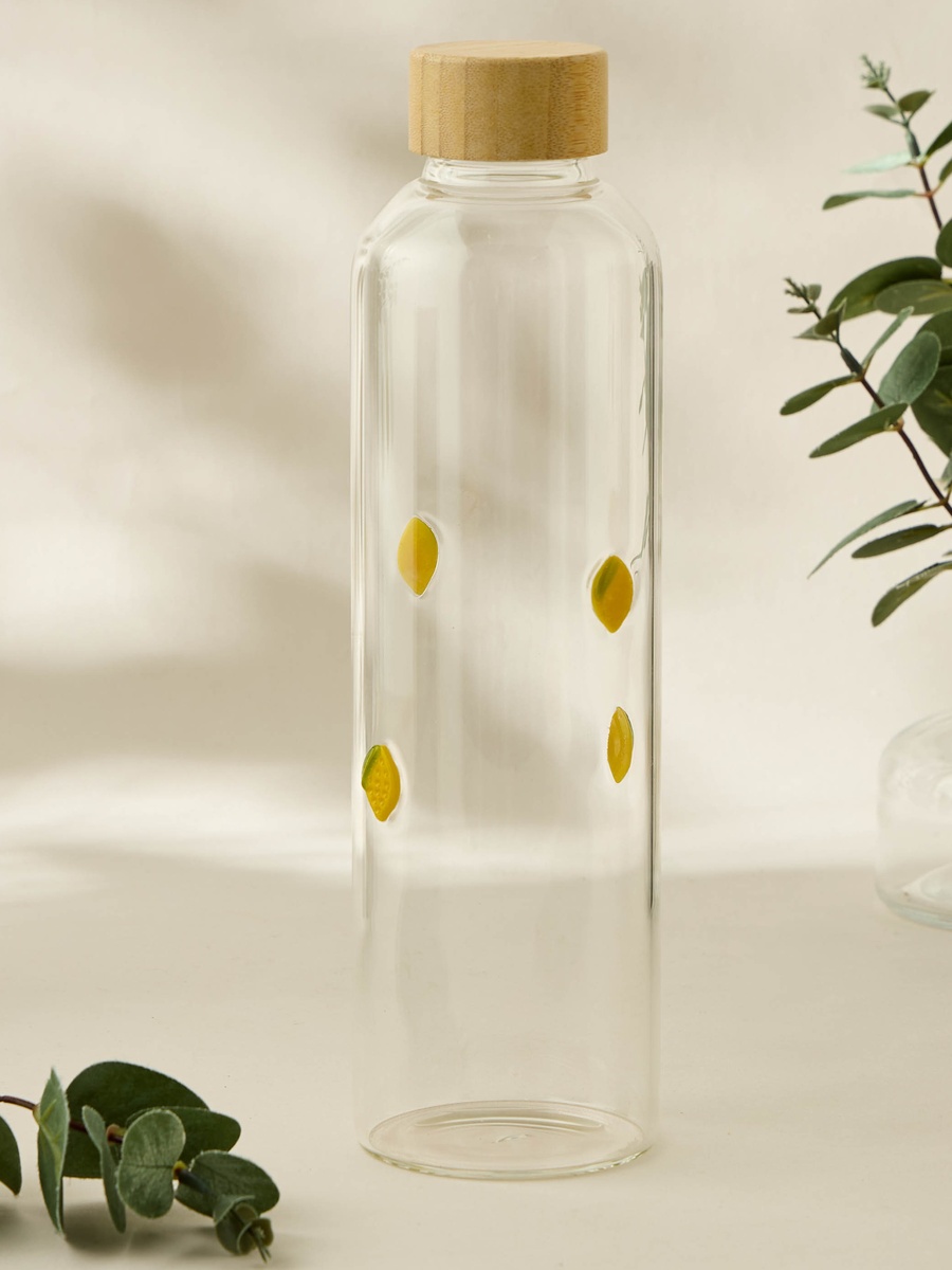 Lemon Accent Glass Bottle with Screw Lid