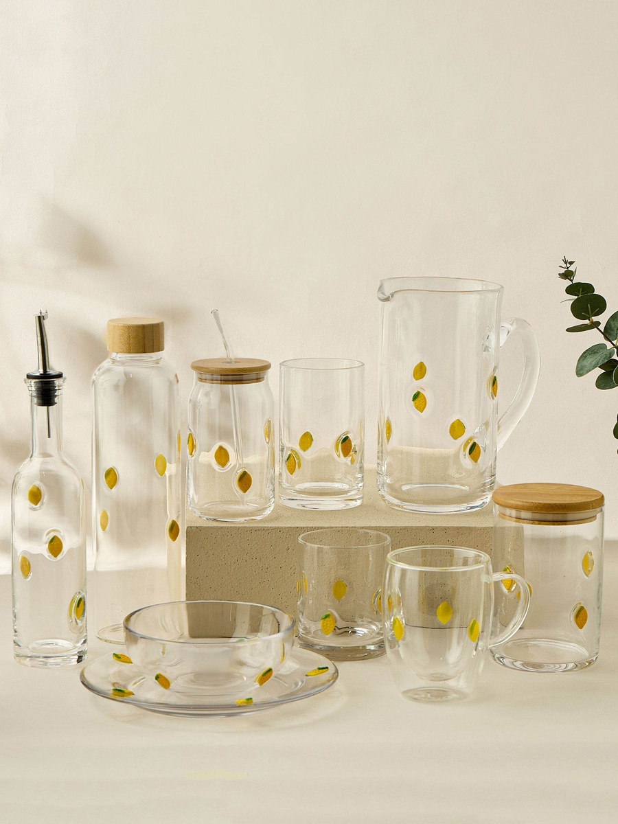 Lemon Accent Glass Bottle with Screw Lid