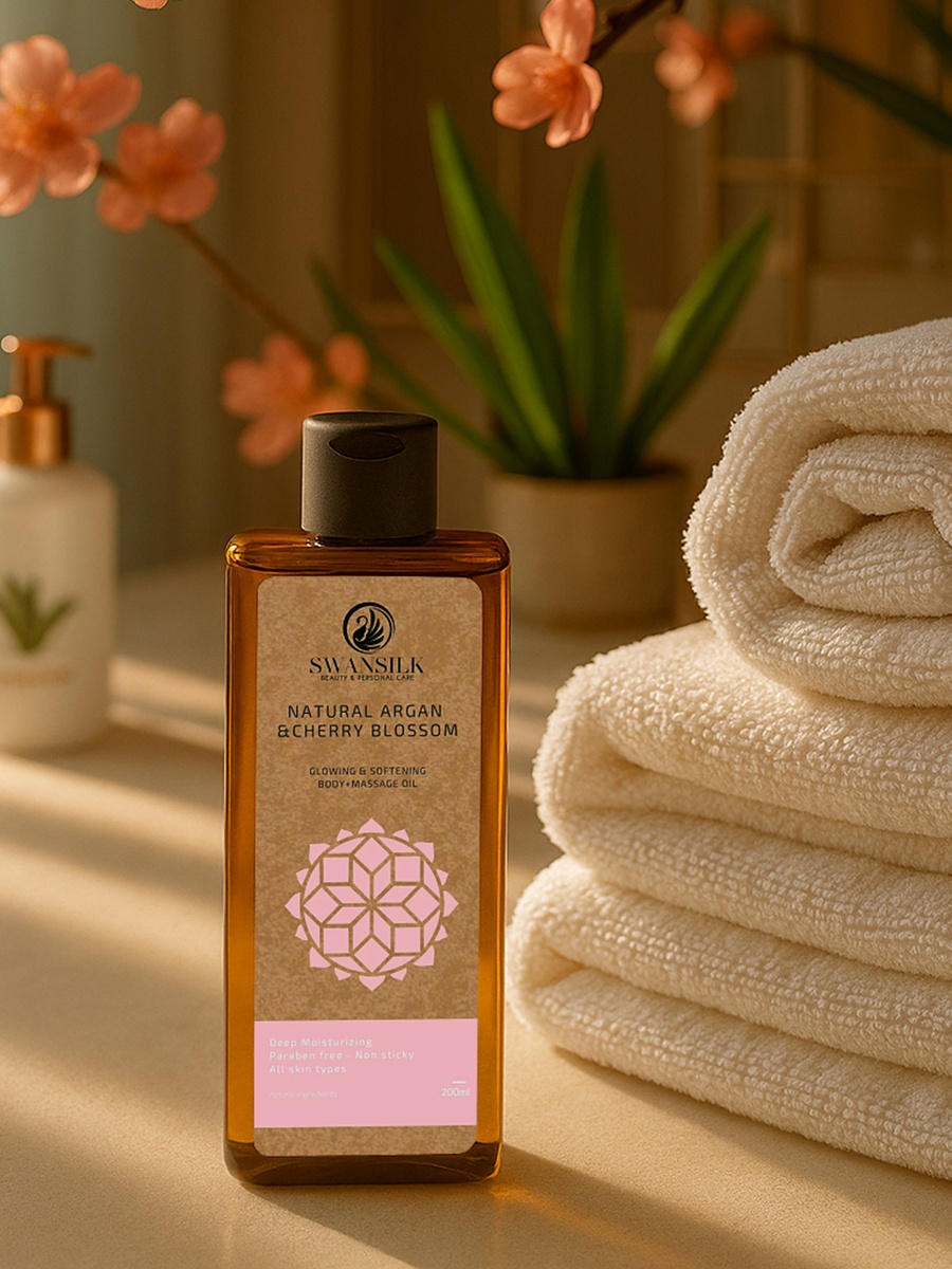 Body Massage Oil with Natural Argan and Cherry Blossom - 200 ml