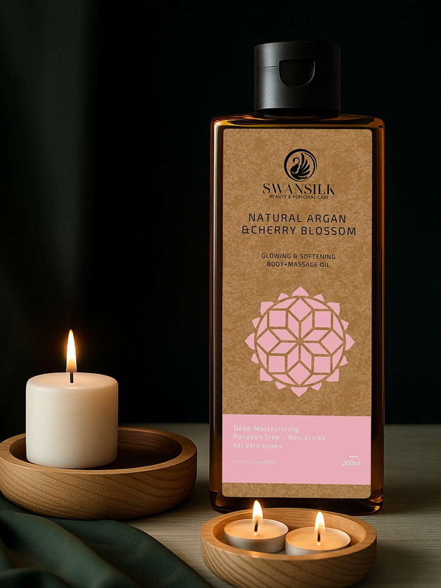 Body Massage Oil with Natural Argan and Cherry Blossom - 200 ml