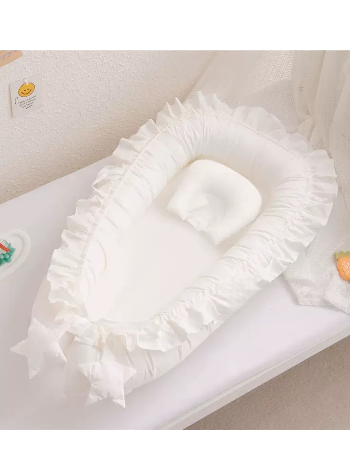 White Ruffled Baby Nest Bed With Pillow