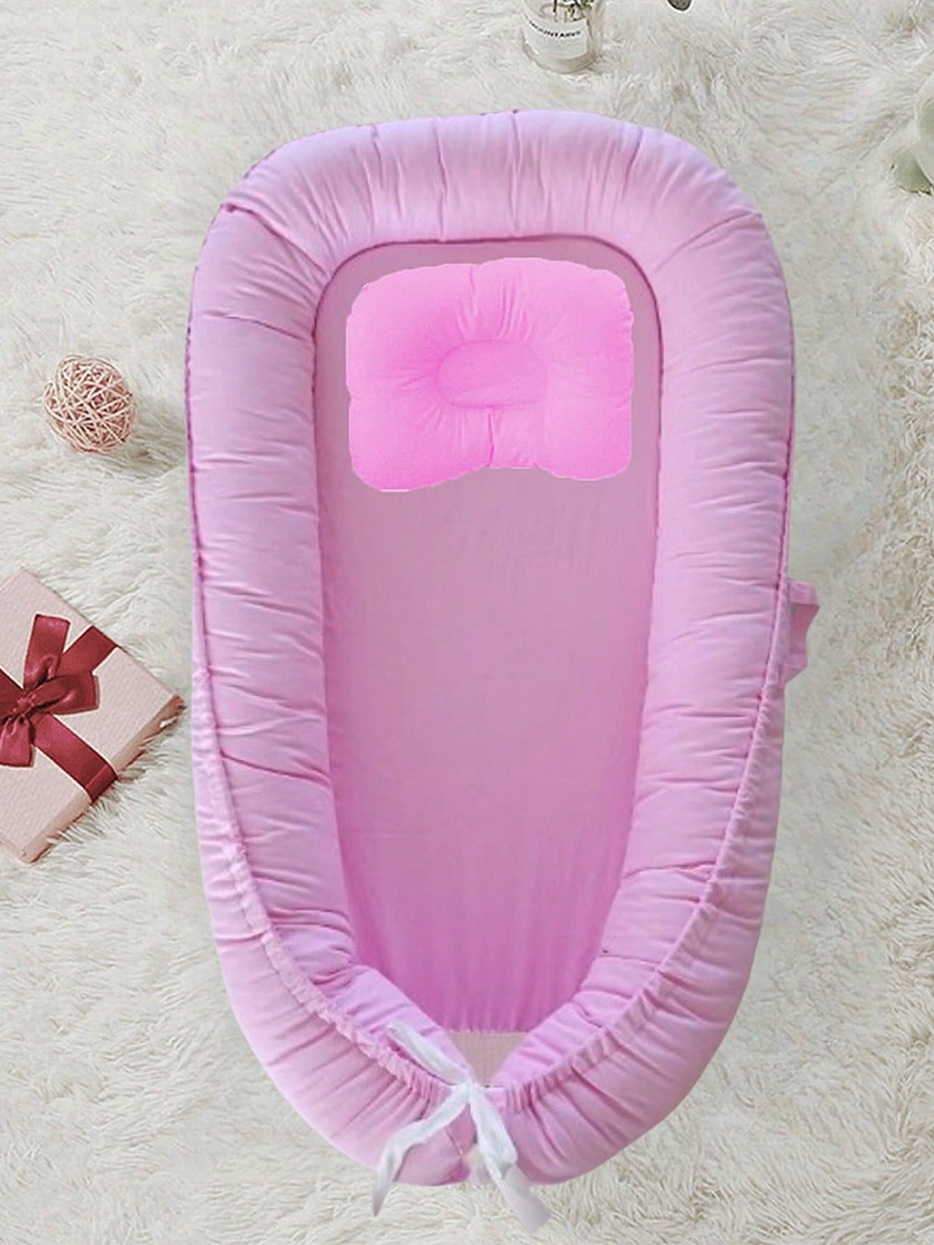 Pink Solid Baby Nest With Pillow