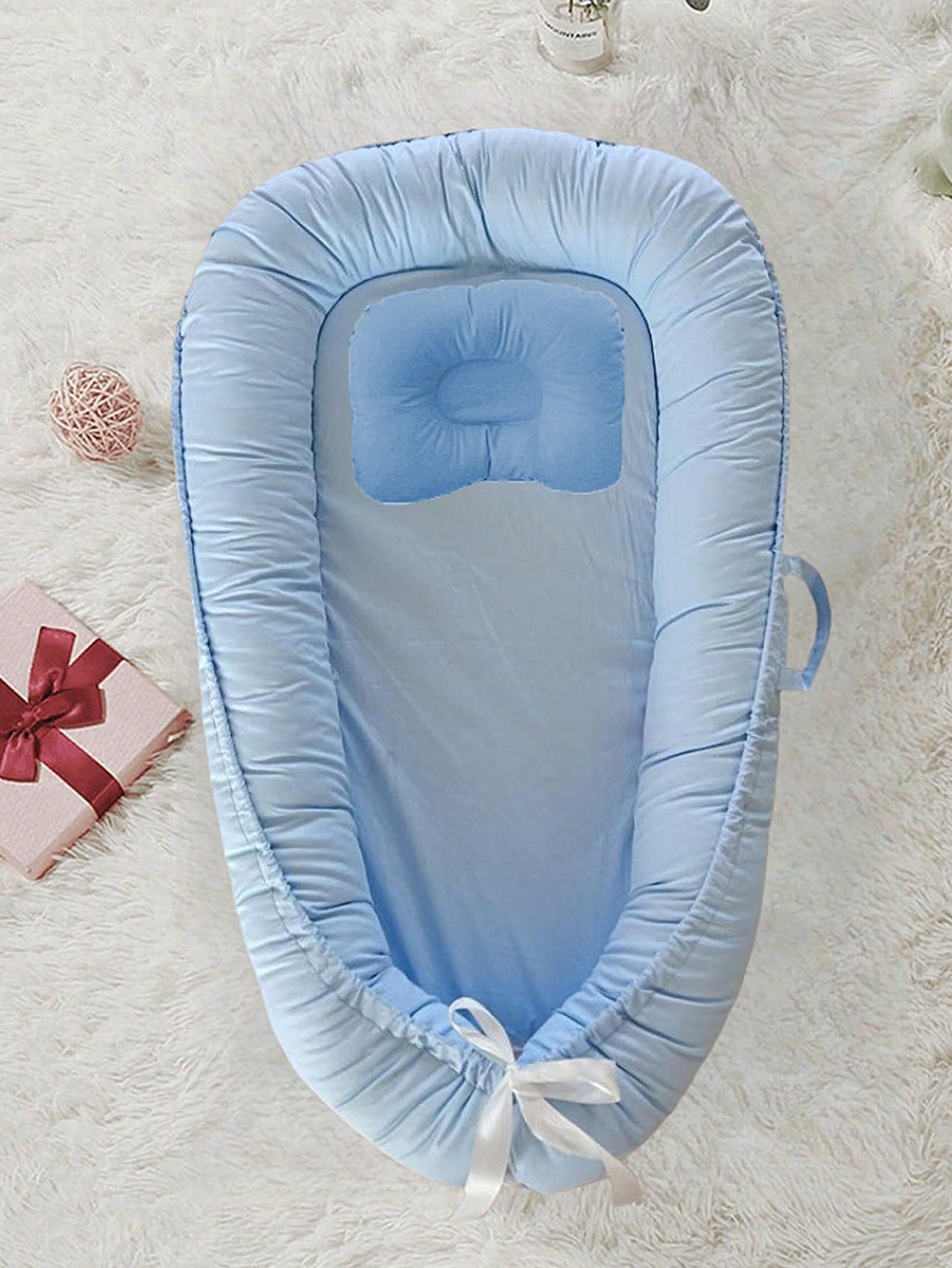 Blue Solid Baby Nest With Pillow