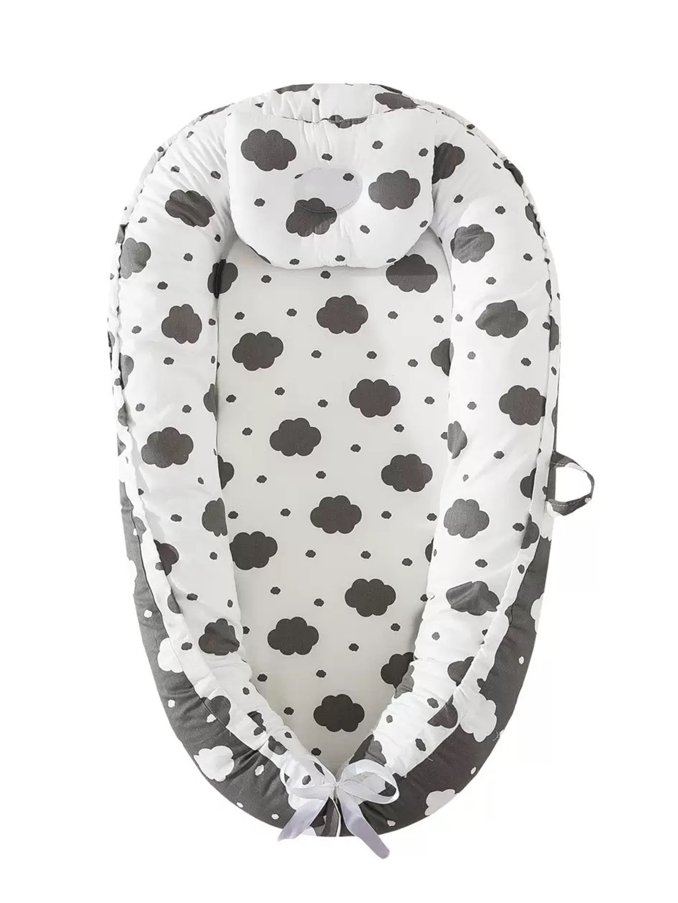 Grey Cloud Pattern Baby Nest Bed With Pillow