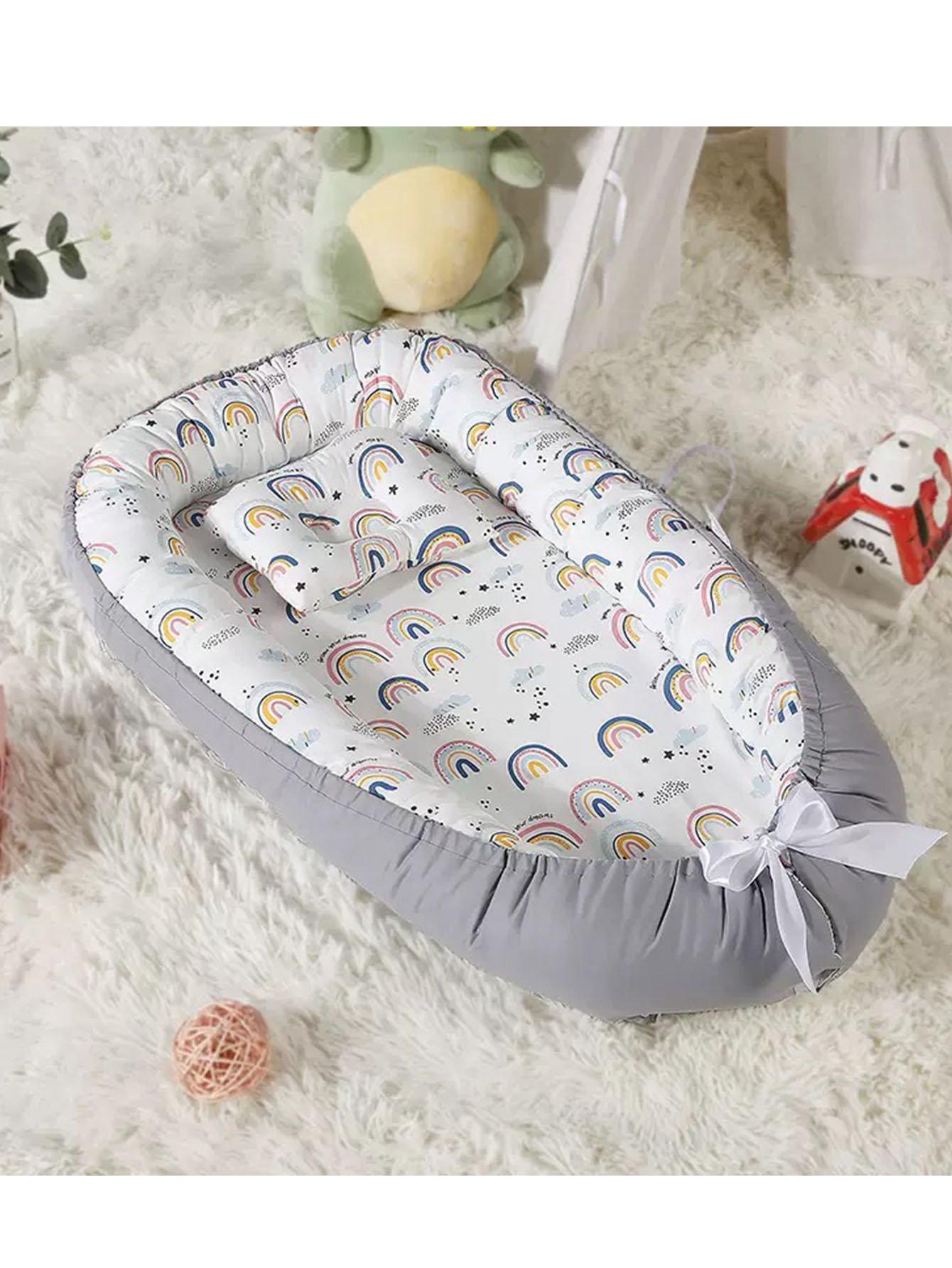 Multi-Pattern Rainbow Baby Nest With Pillow