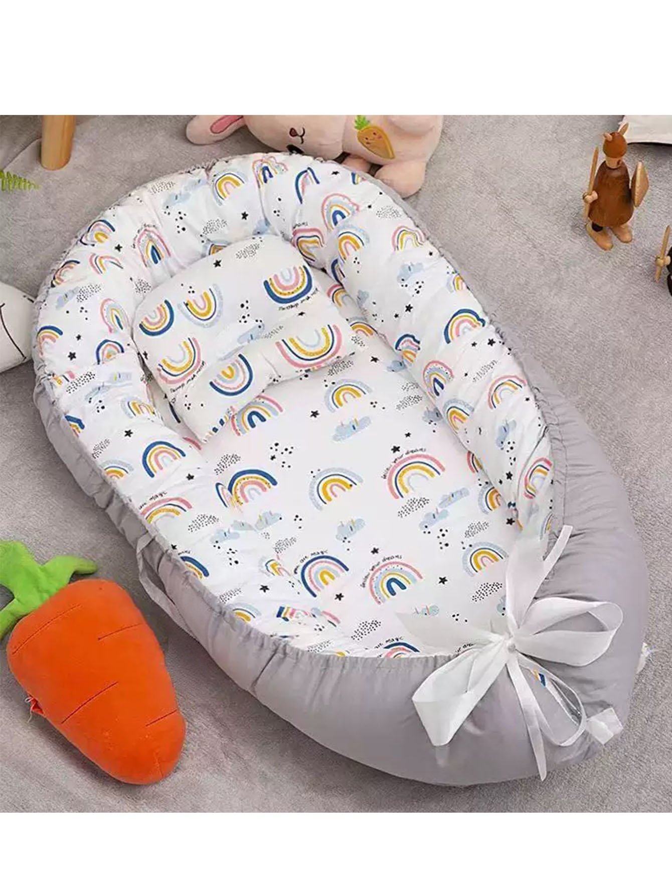 Multi-Pattern Rainbow Baby Nest With Pillow