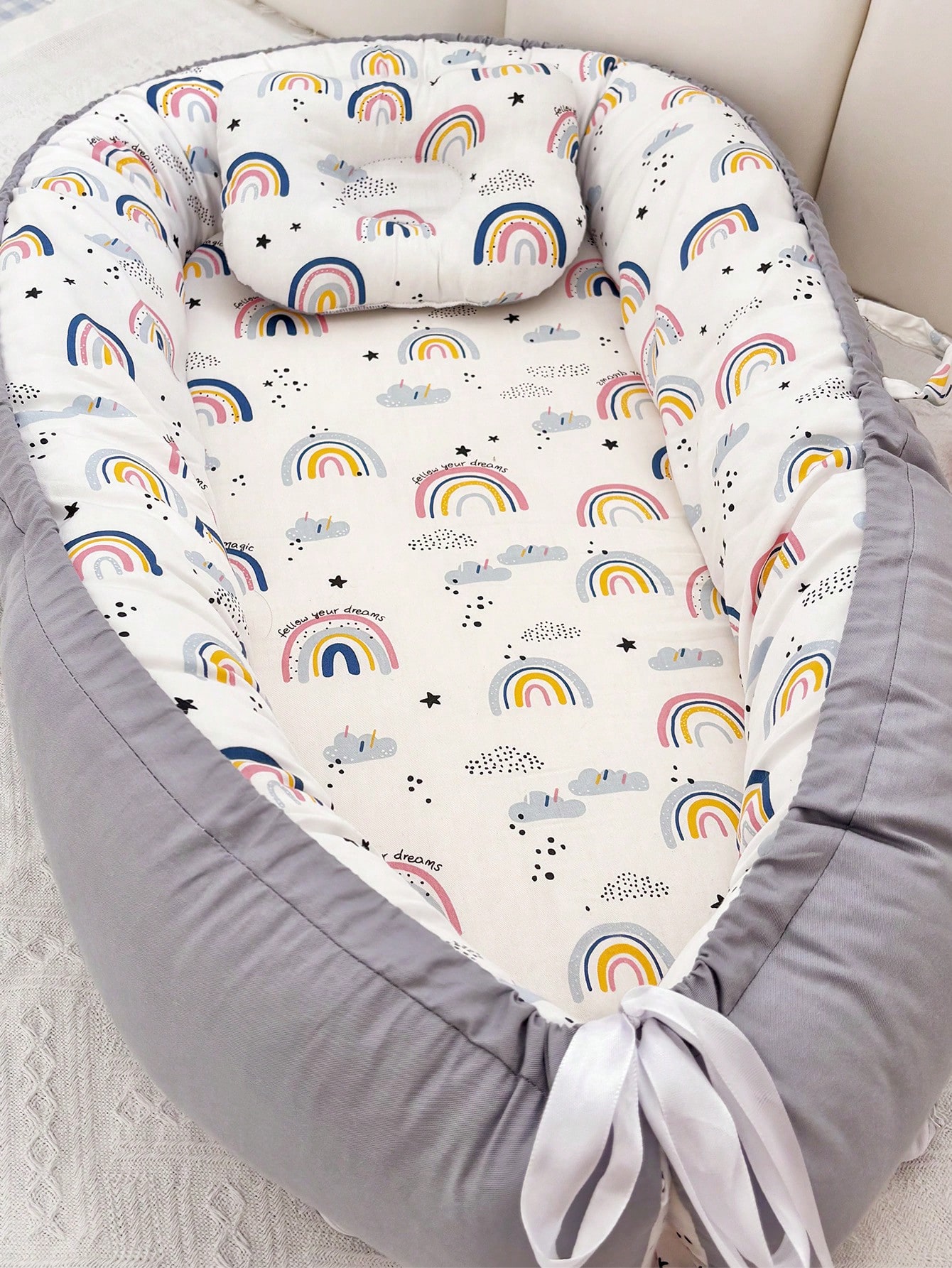 Multi-Pattern Rainbow Baby Nest With Pillow