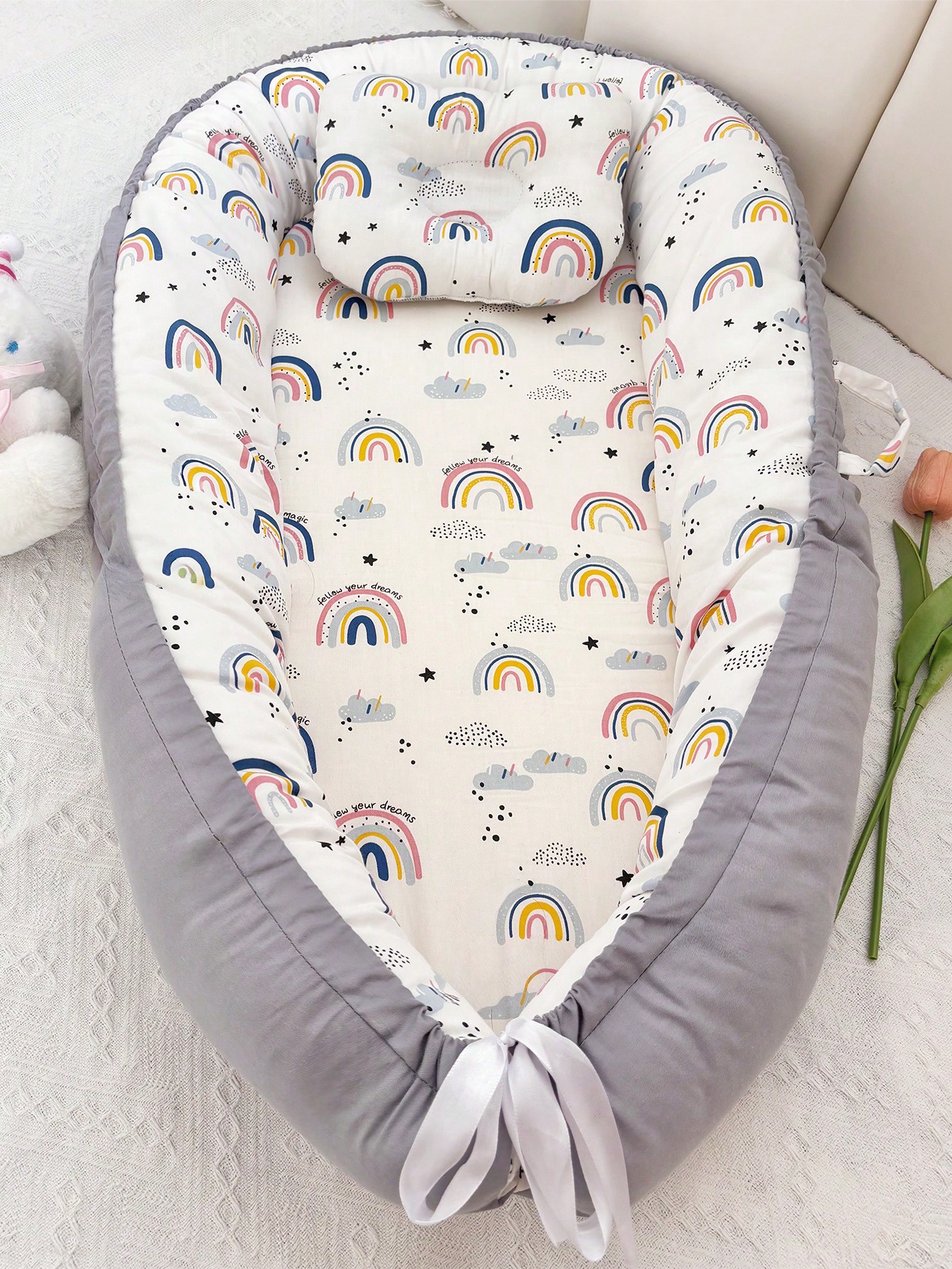 Multi-Pattern Rainbow Baby Nest With Pillow
