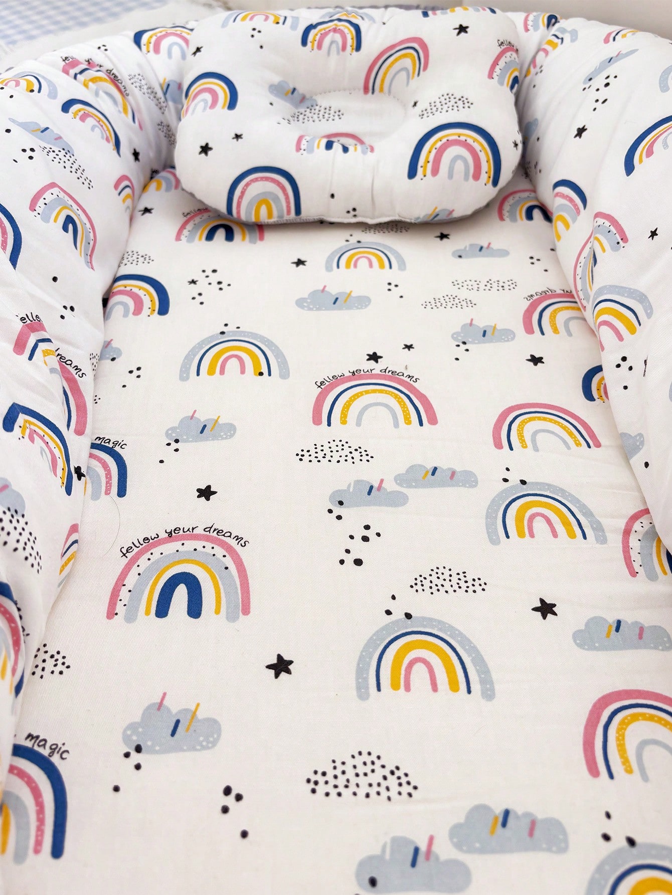 Multi-Pattern Rainbow Baby Nest With Pillow