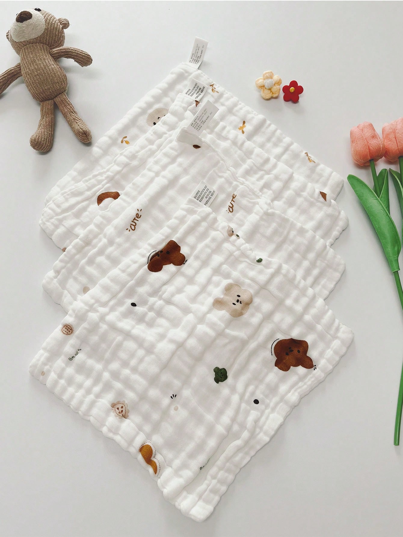White Cotton Printed Baby Face Towels